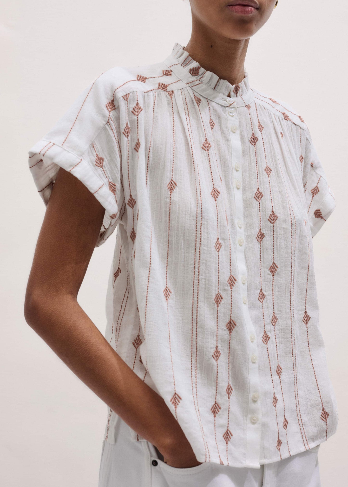 ME and EM Clothing White Turn-Up Cuff Blouse