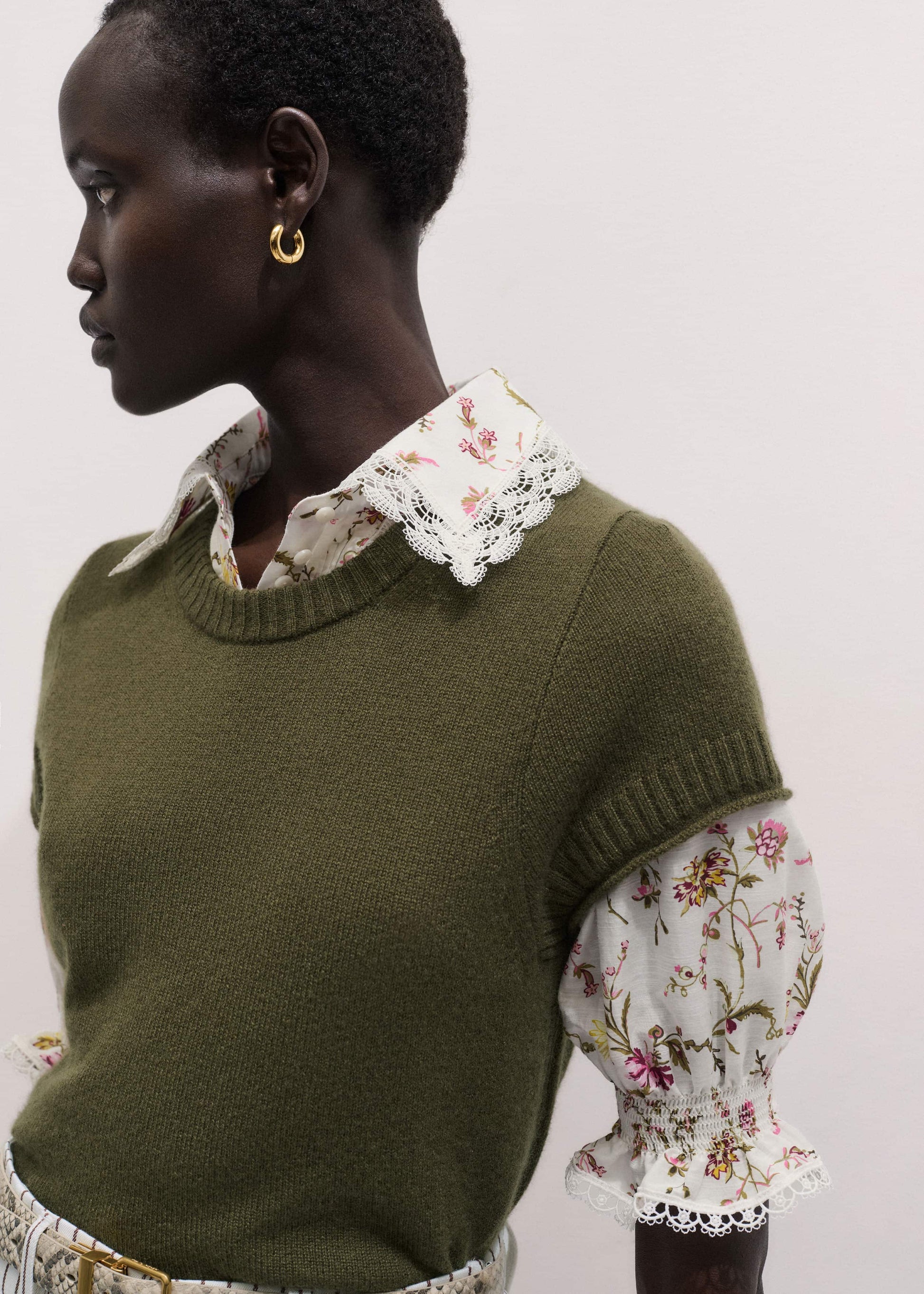 ME and EM Clothing Cream Silk Cotton Wild Spring Floral Print Blouse