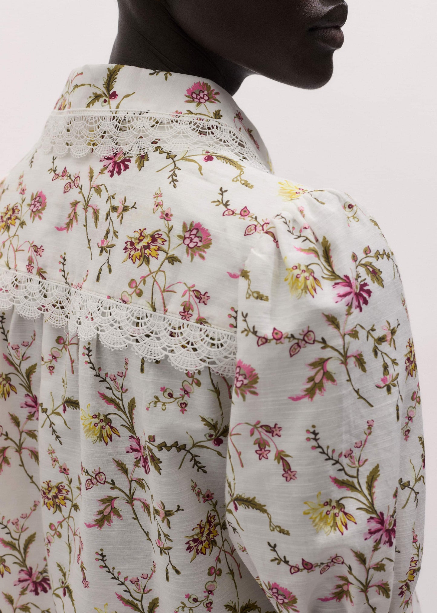ME and EM Clothing Cream Silk Cotton Wild Spring Floral Print Blouse