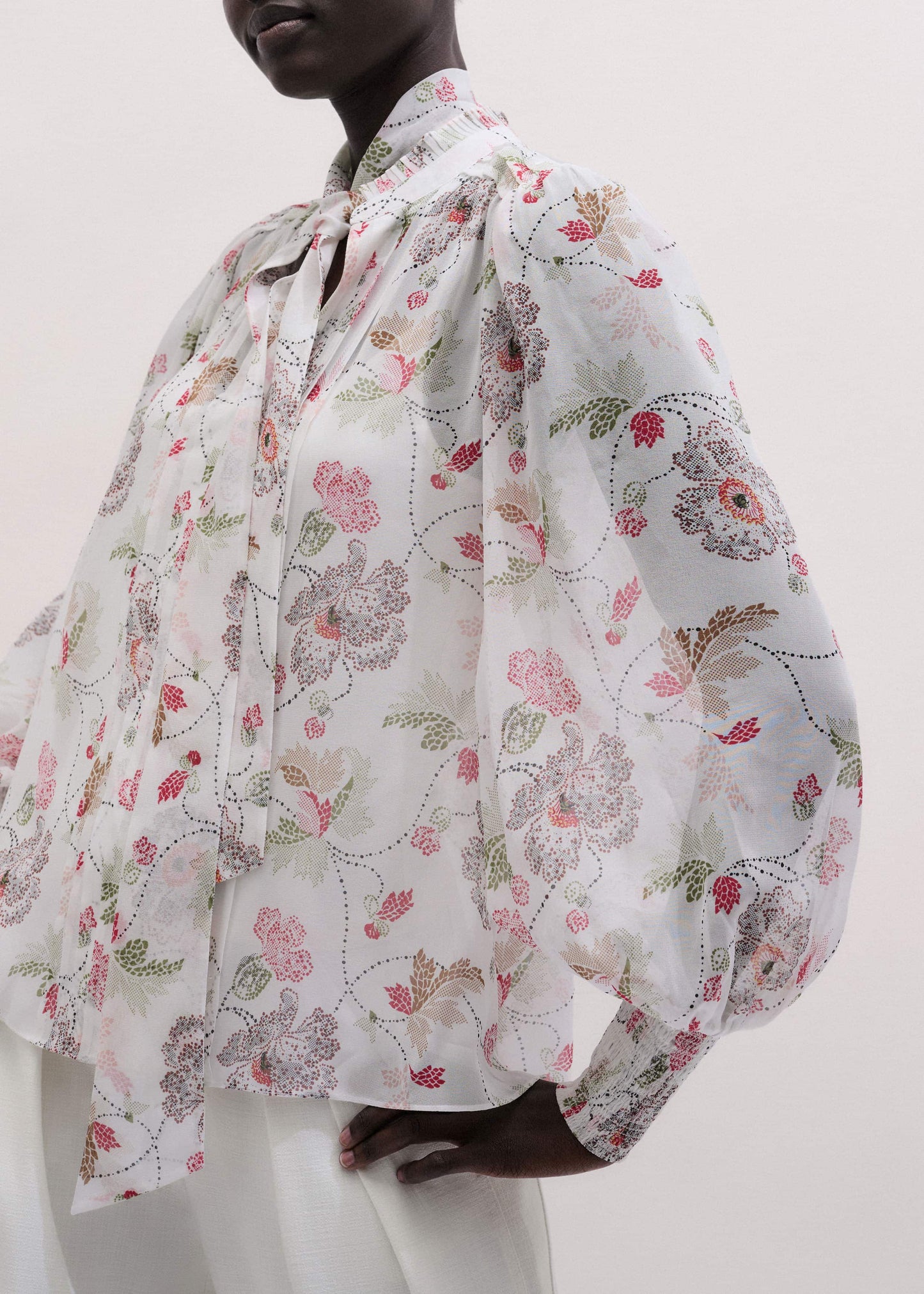 ME and EM Clothing Cream Silk Balloon Sleeve Blouse
