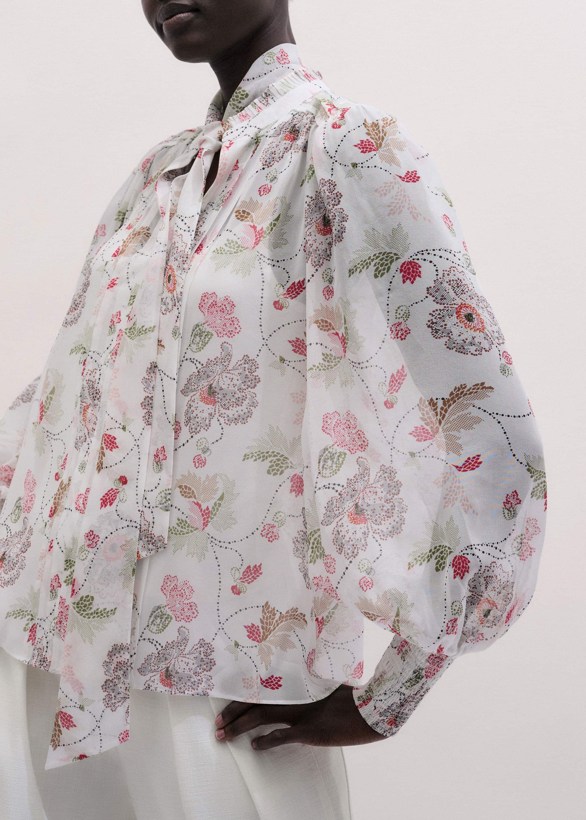 ME and EM Clothing Cream Silk Balloon Sleeve Blouse