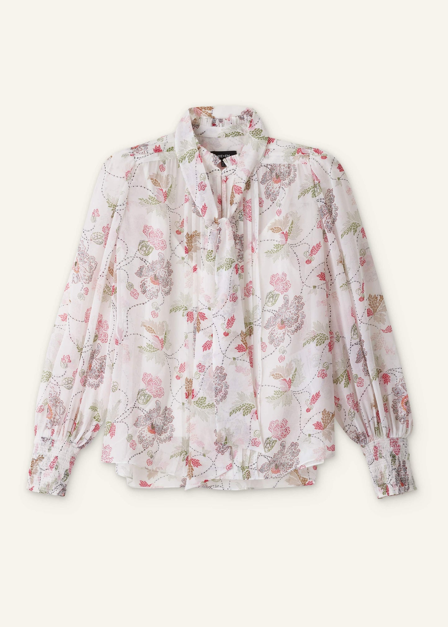 ME and EM Clothing Cream Silk Balloon Sleeve Blouse