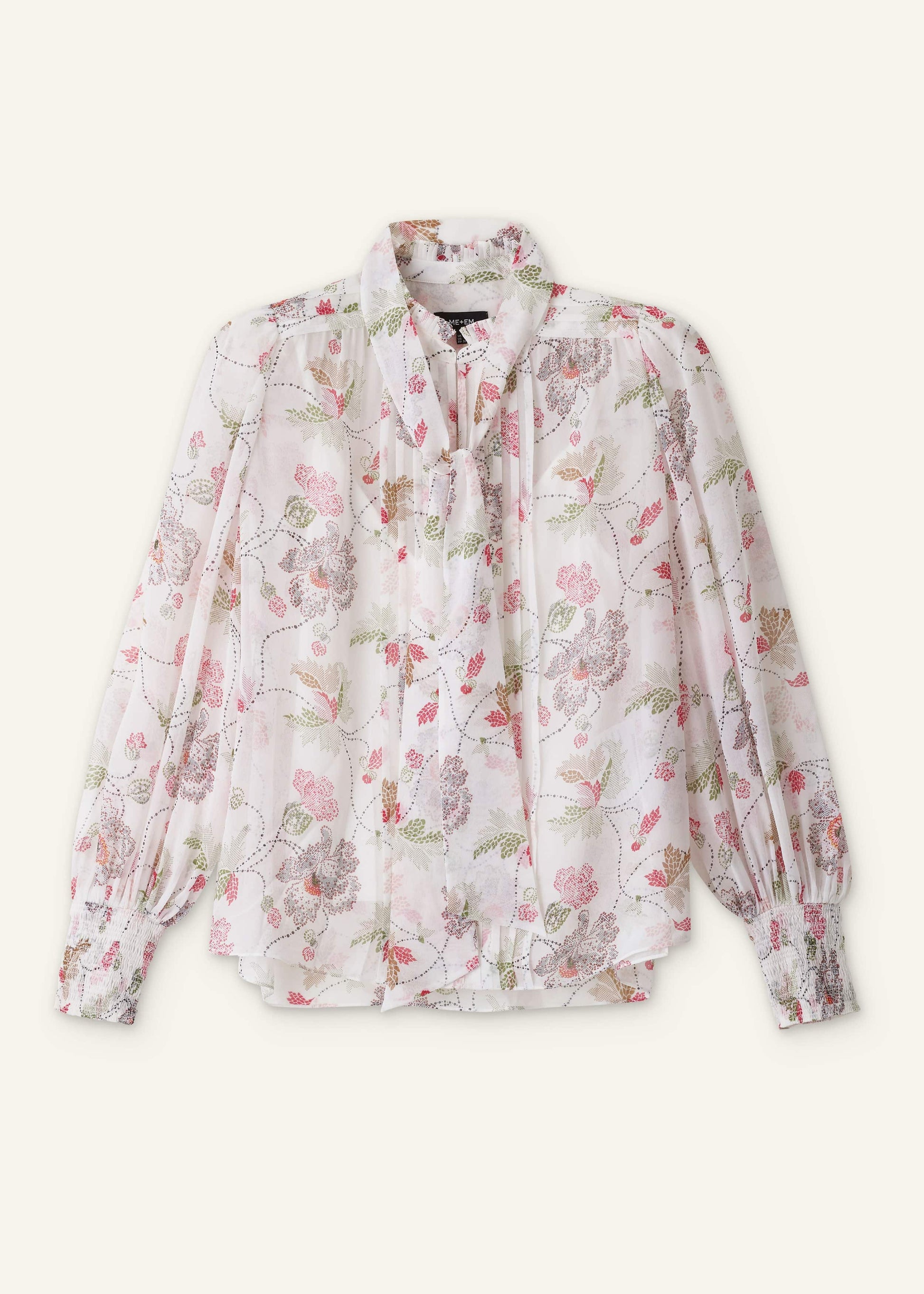 ME and EM Clothing Cream Silk Balloon Sleeve Blouse