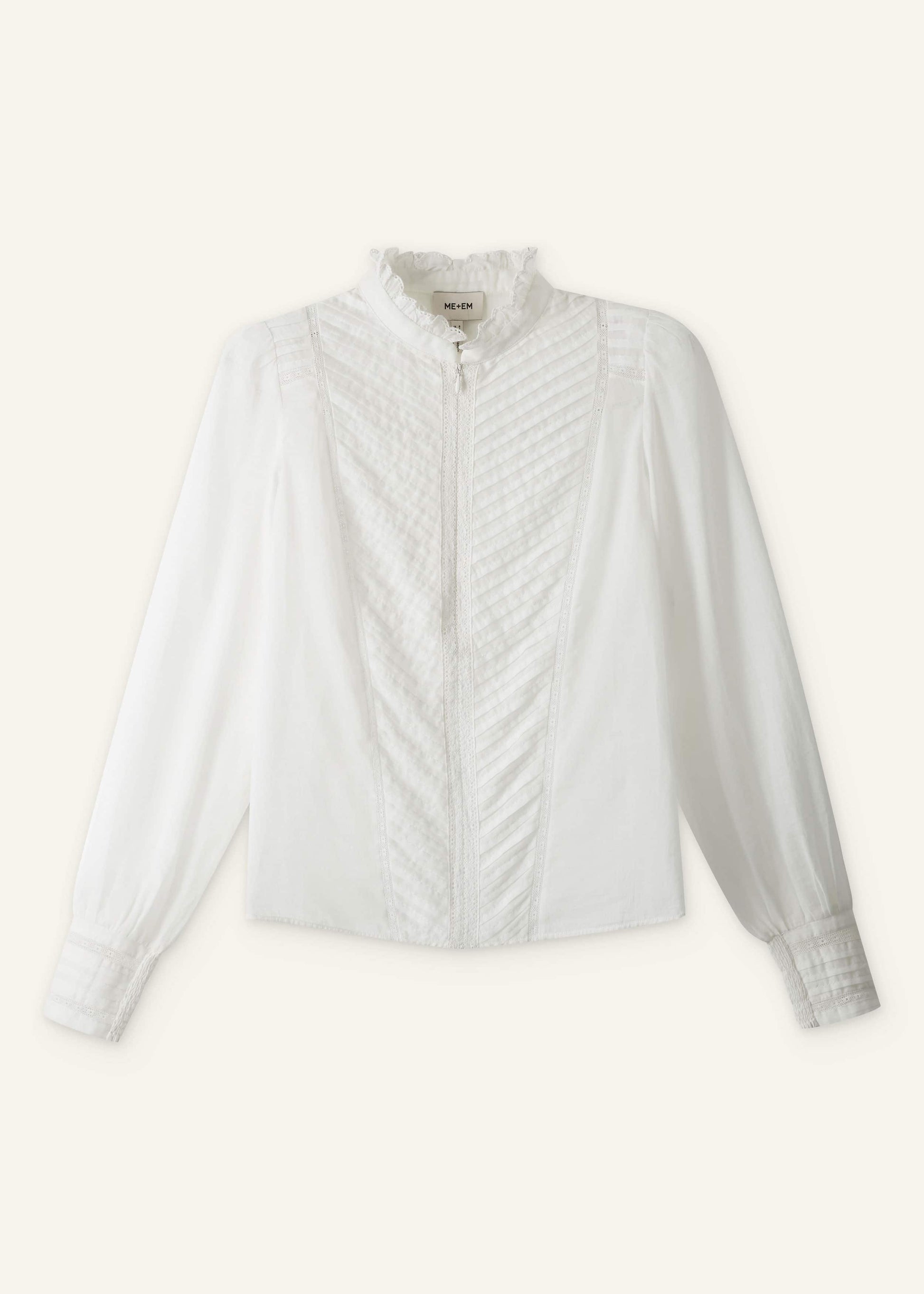 ME and EM Clothing White Delicate Pintucked High-Neck Top
