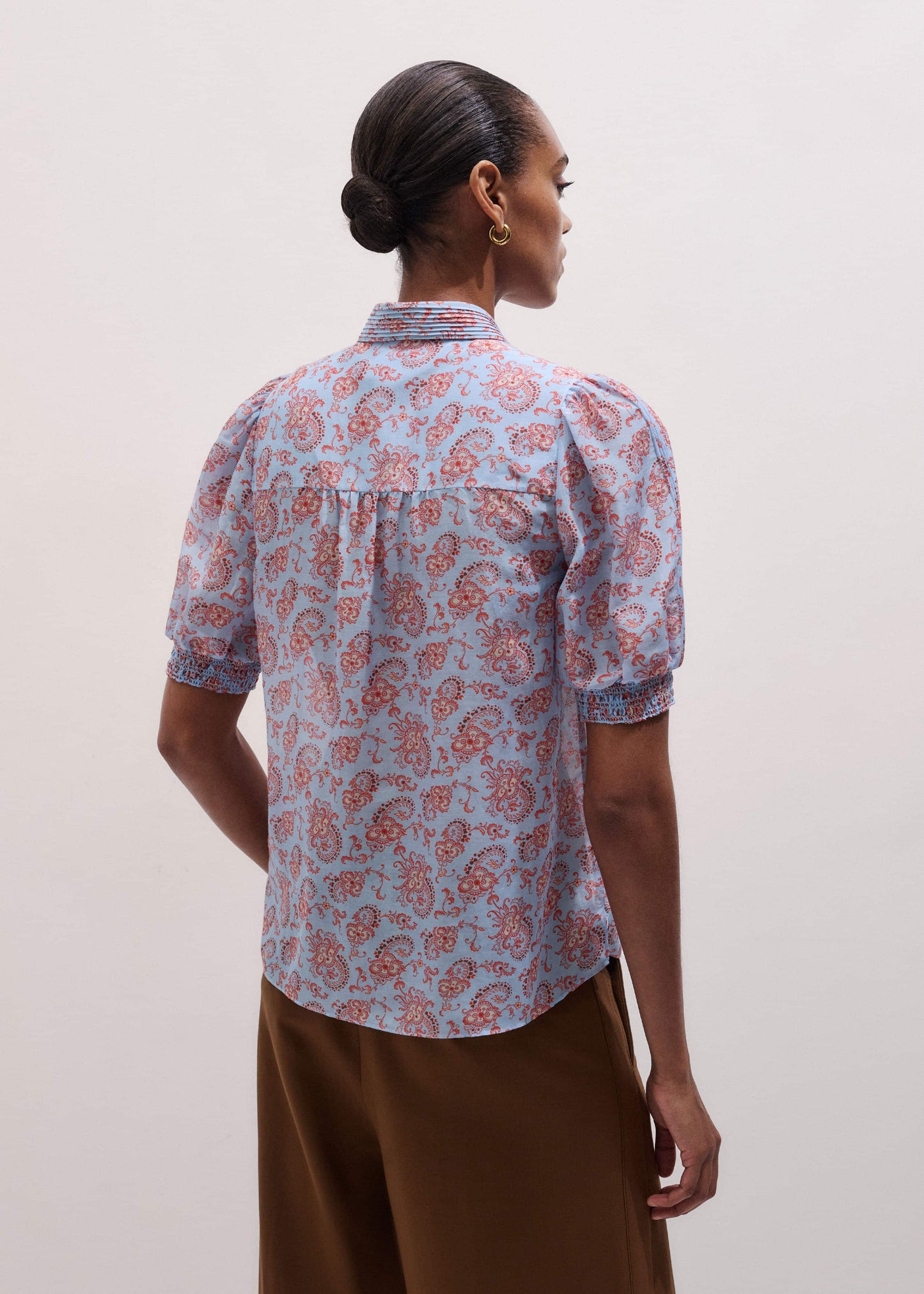 ME and EM Clothing Blue Silk Cotton Gilded Paisley Print Straight Blouse