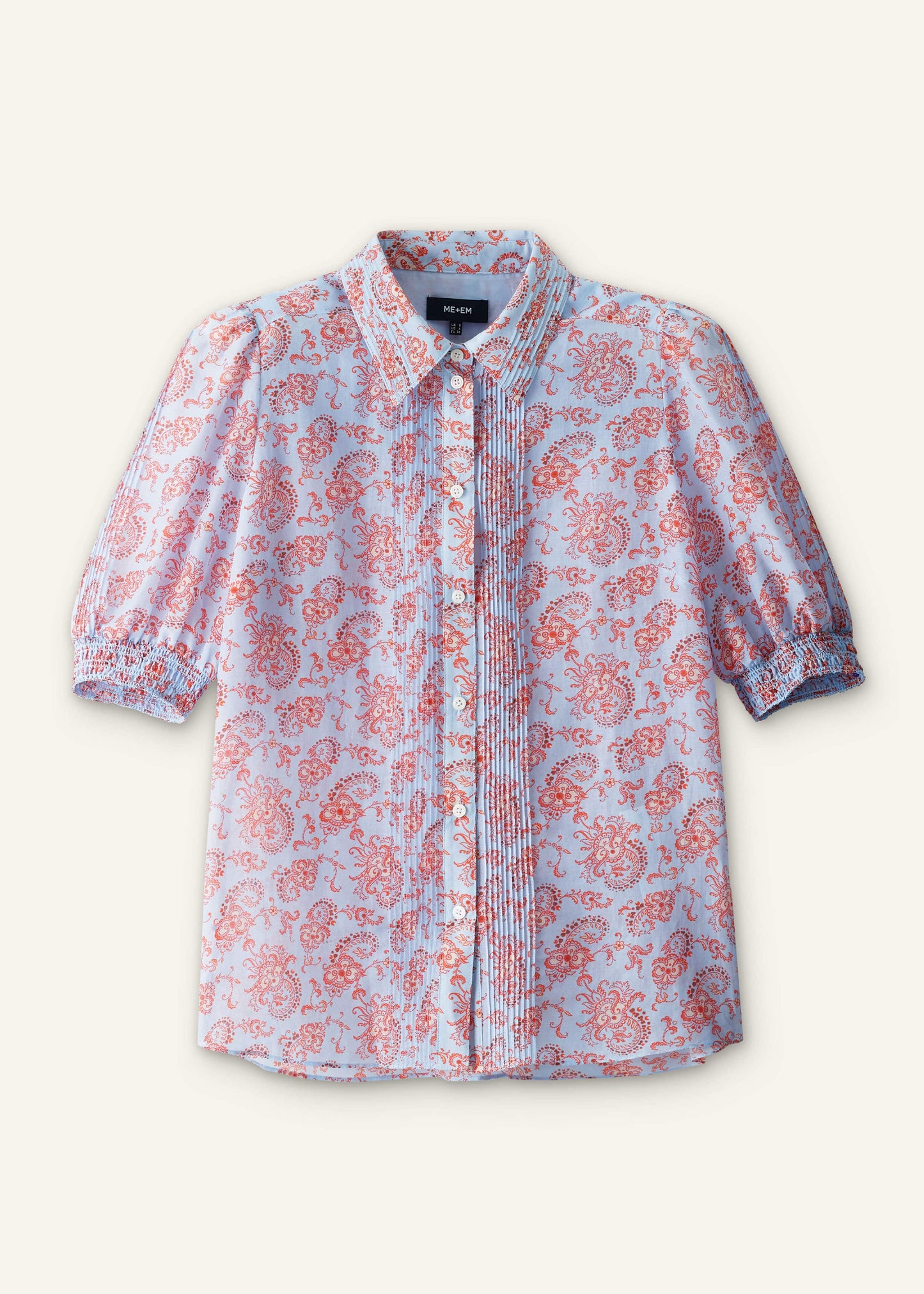 ME and EM Clothing Blue Silk Cotton Gilded Paisley Print Straight Blouse