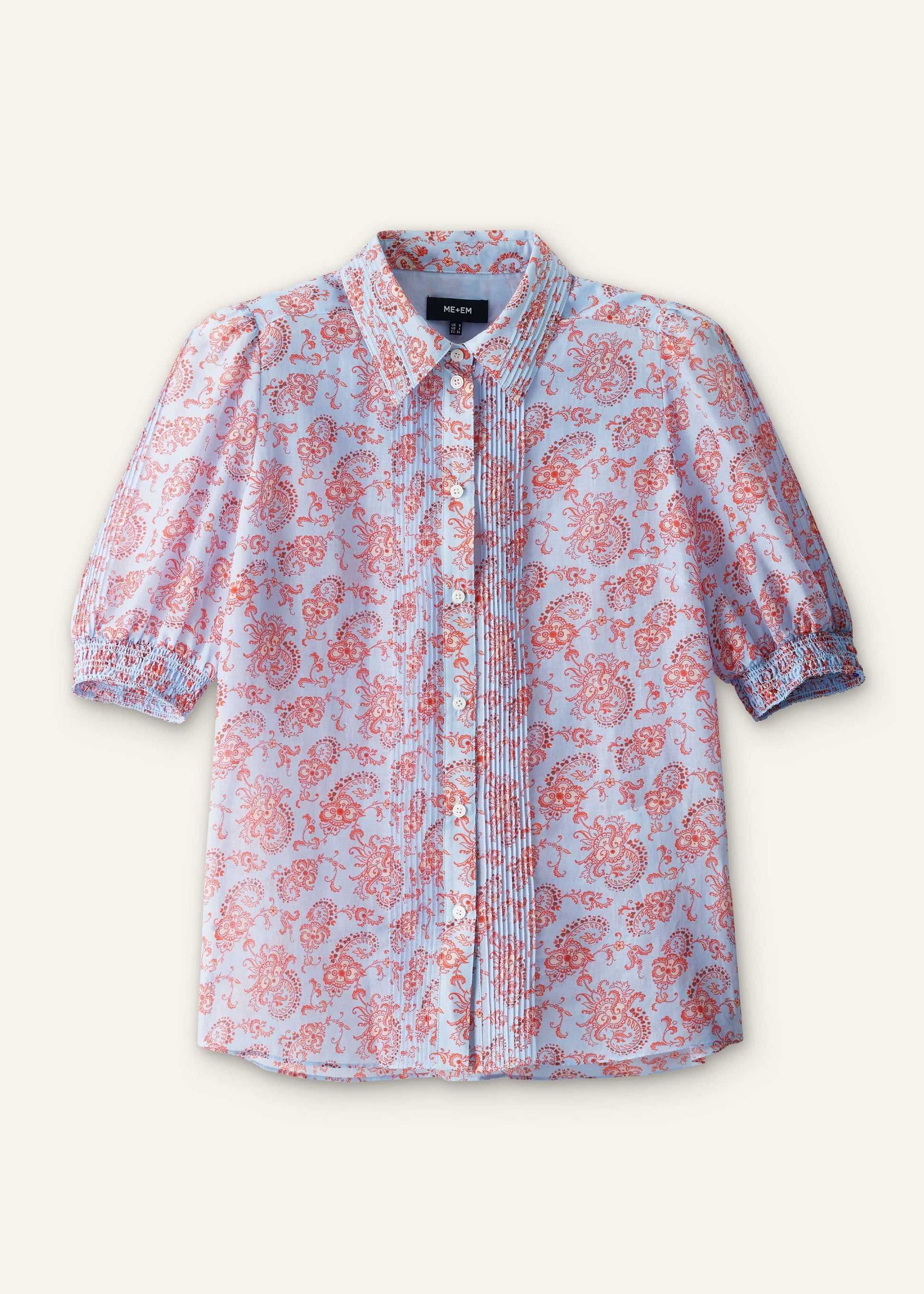 ME and EM Clothing Blue Silk Cotton Gilded Paisley Print Straight Blouse