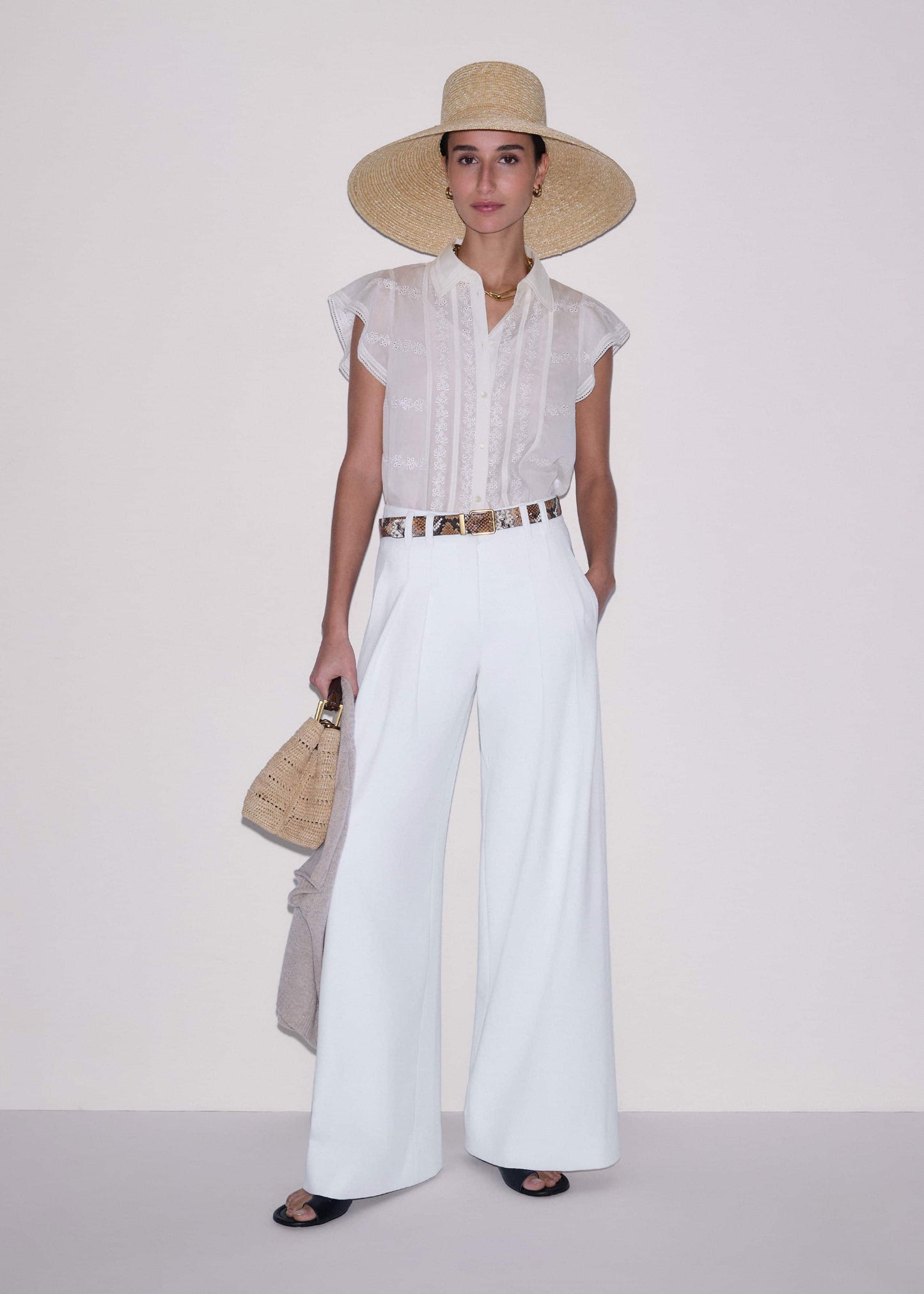 ME and EM Clothing Cream Silk Cotton Embroidery Collar Swing Blouse