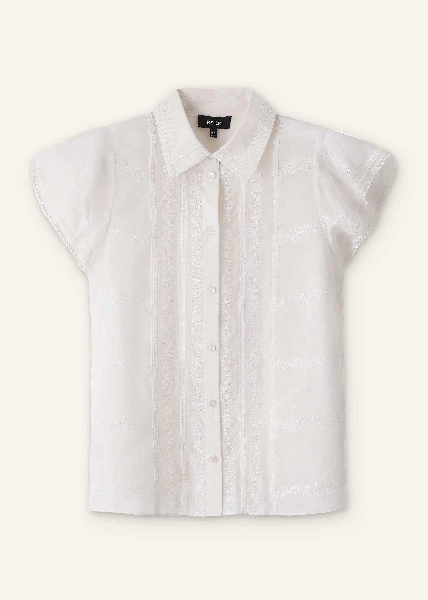 ME and EM Clothing Cream Silk Cotton Embroidery Collar Swing Blouse