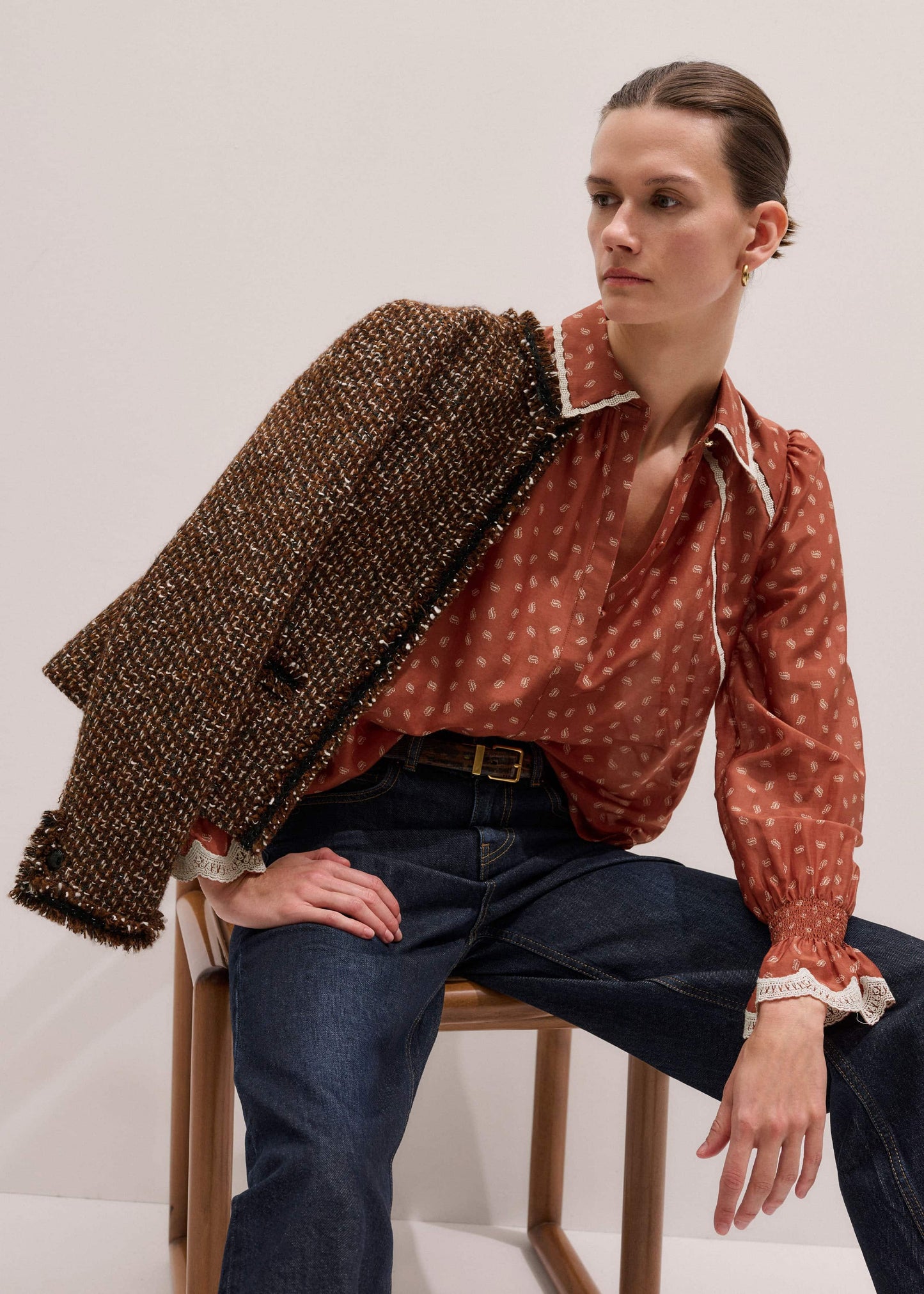 ME and EM Clothing Orange Spaced Paisley Motif Print Blouse