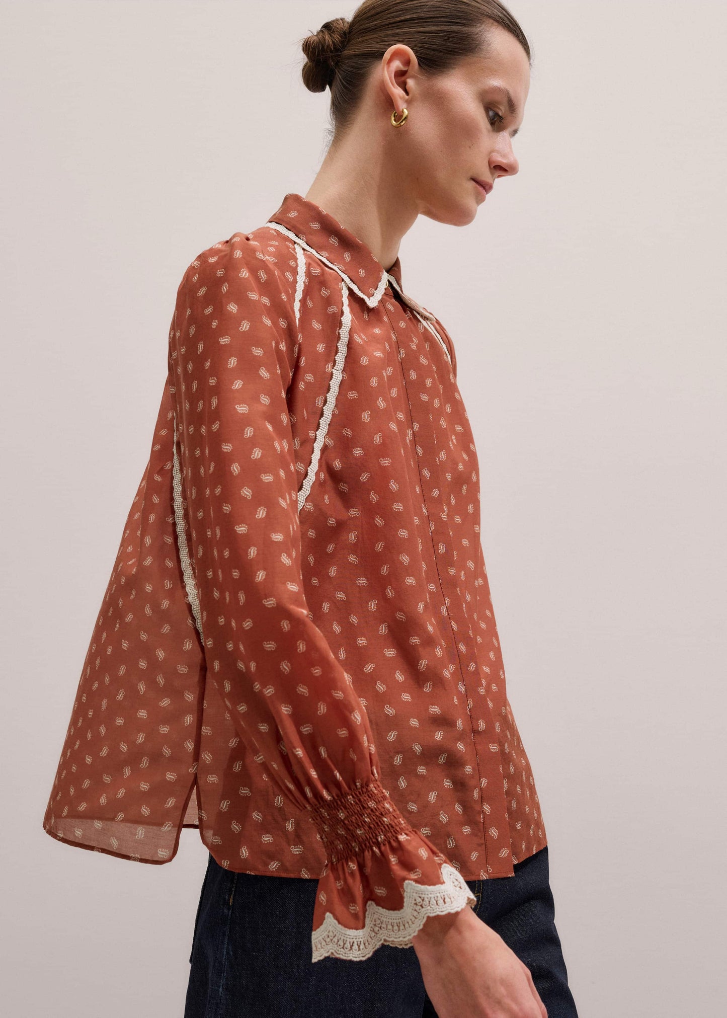 ME and EM Clothing Orange Spaced Paisley Motif Print Blouse