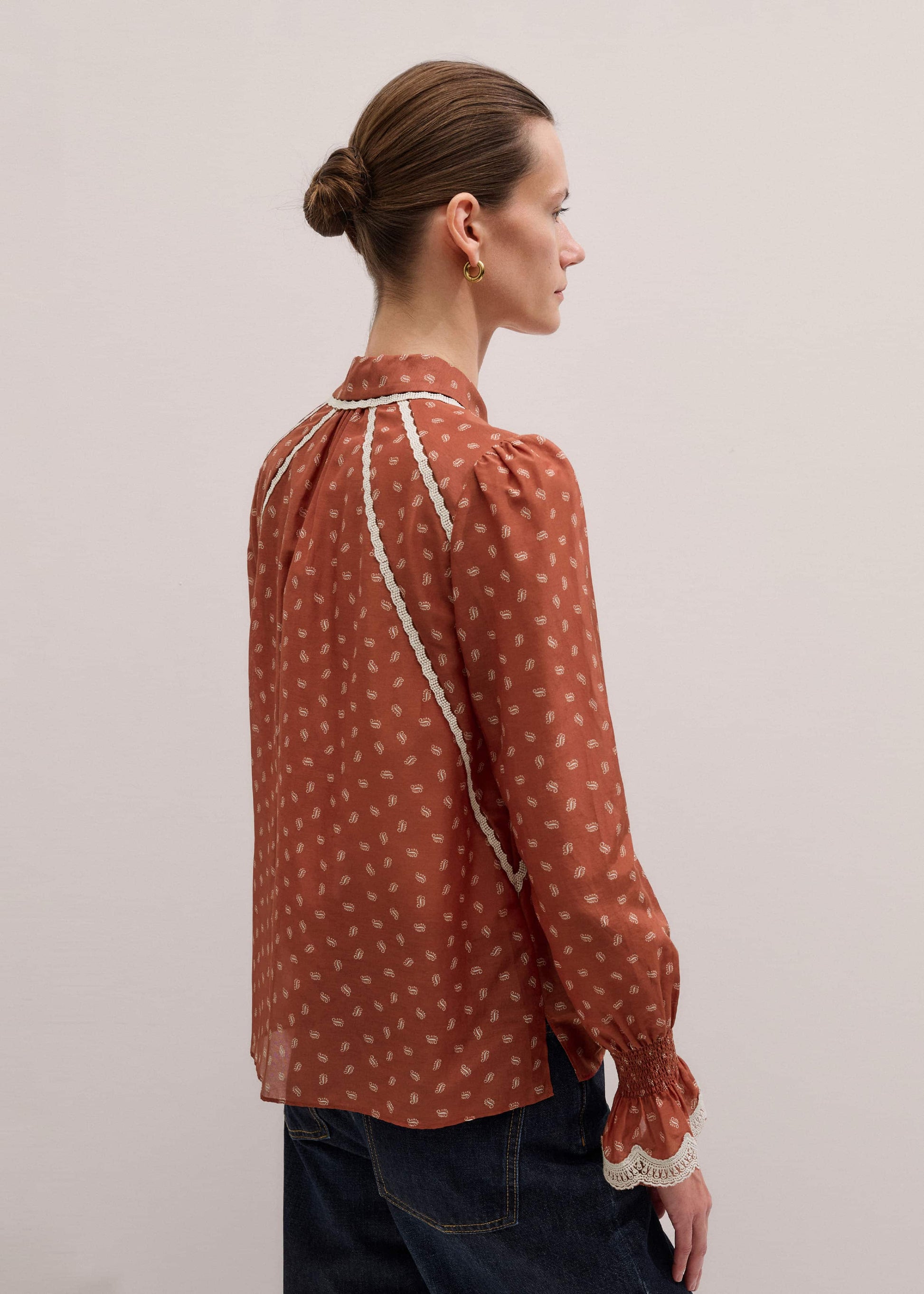 ME and EM Clothing Orange Spaced Paisley Motif Print Blouse