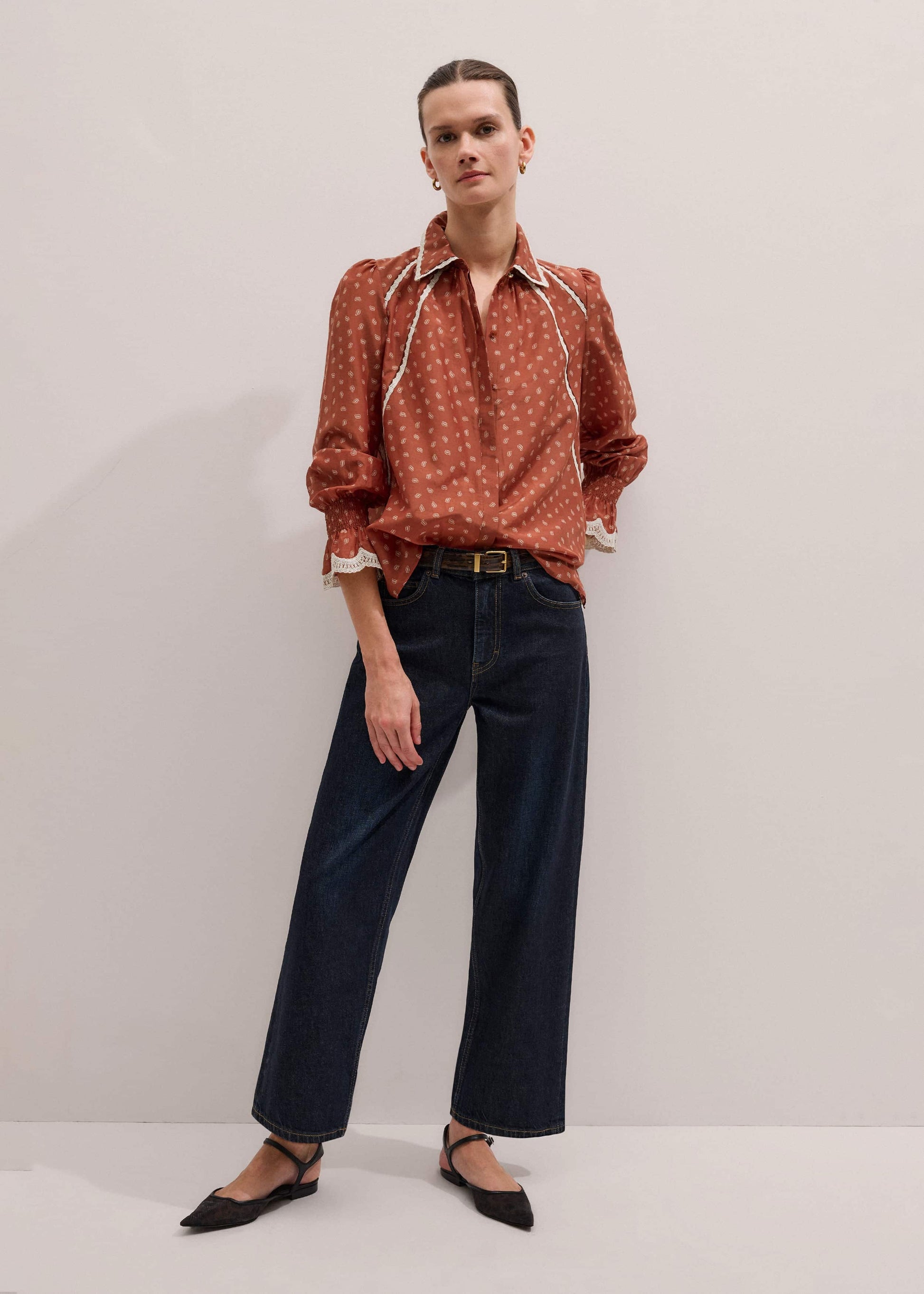 ME and EM Clothing Orange Spaced Paisley Motif Print Blouse