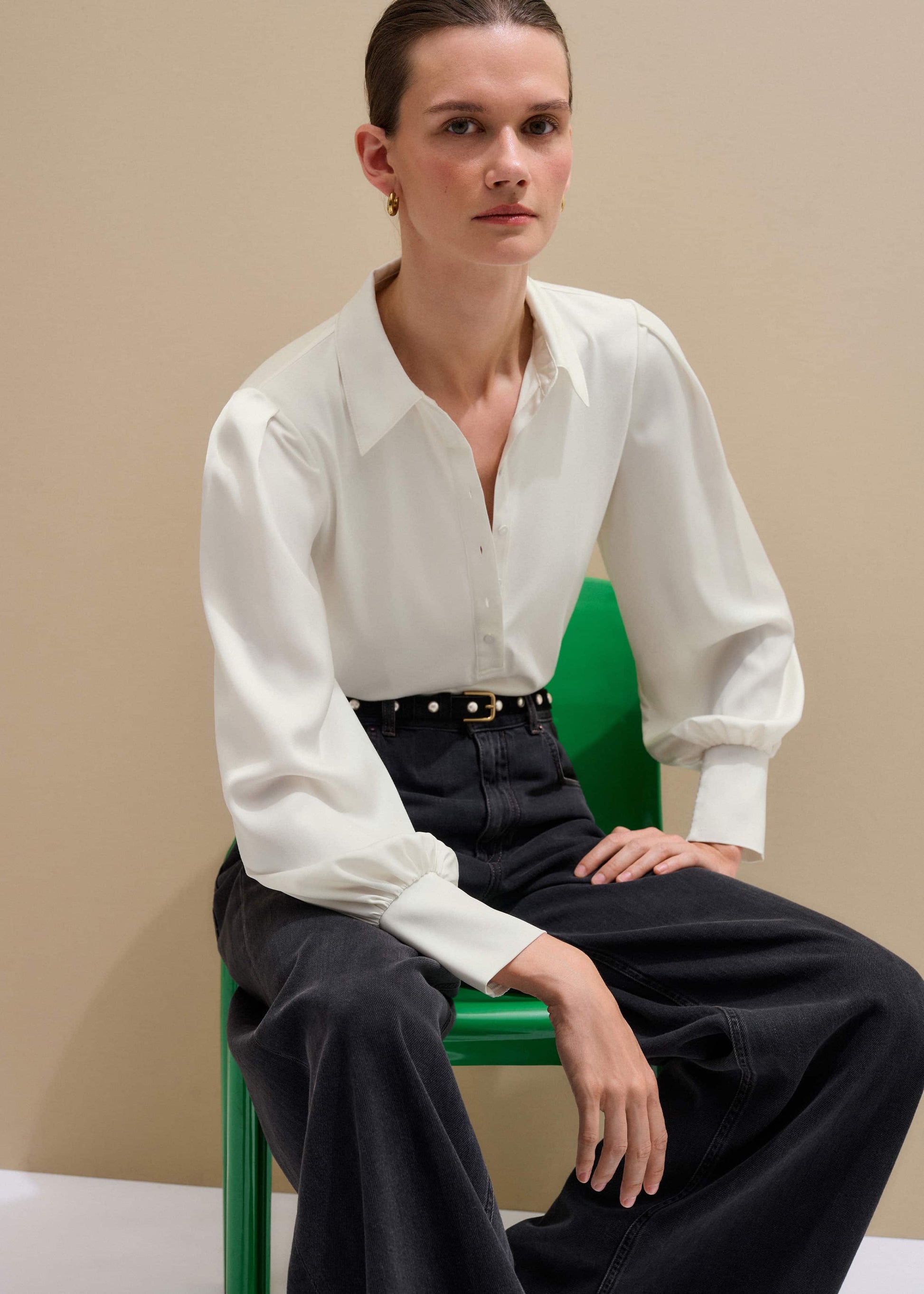 ME and EM Clothing Cream Fluid Sleeve Layering Blouse