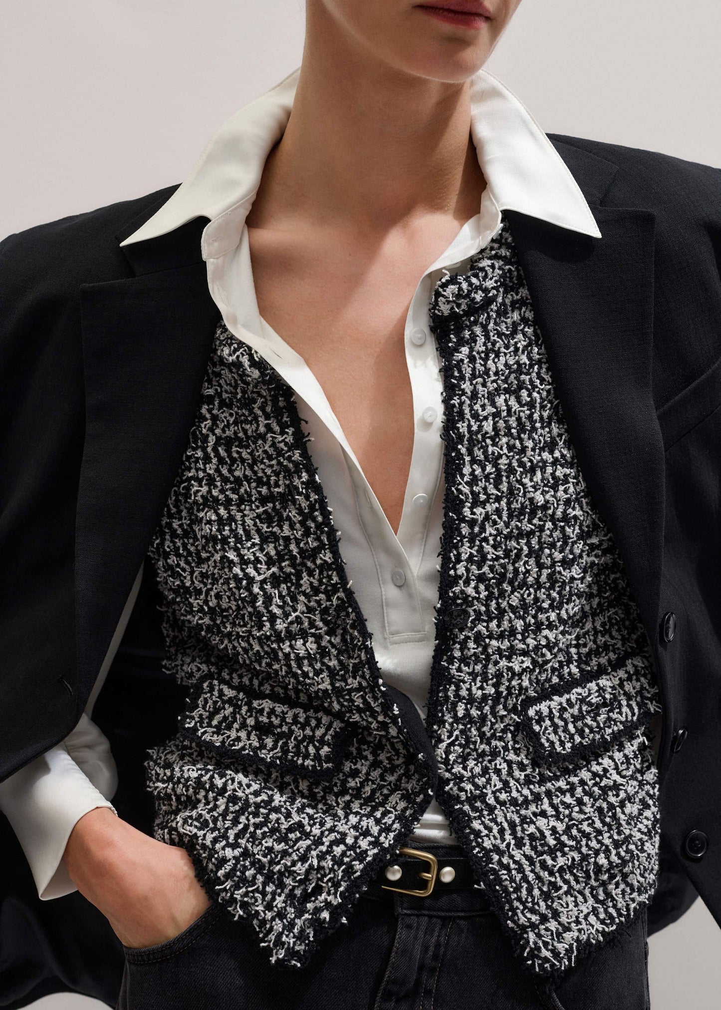 ME and EM Clothing Cream Fluid Sleeve Layering Blouse