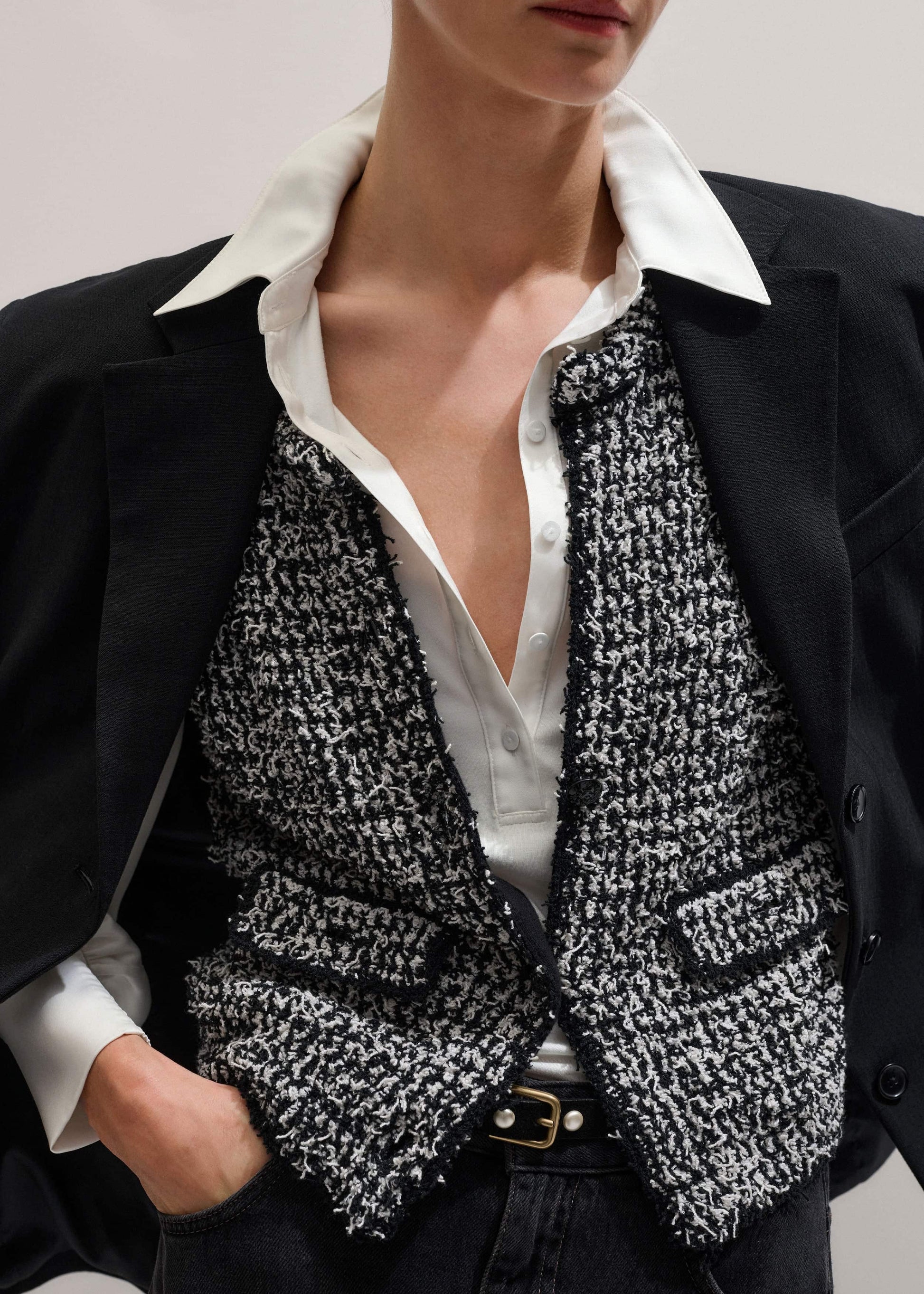 ME and EM Clothing Cream Fluid Sleeve Layering Blouse