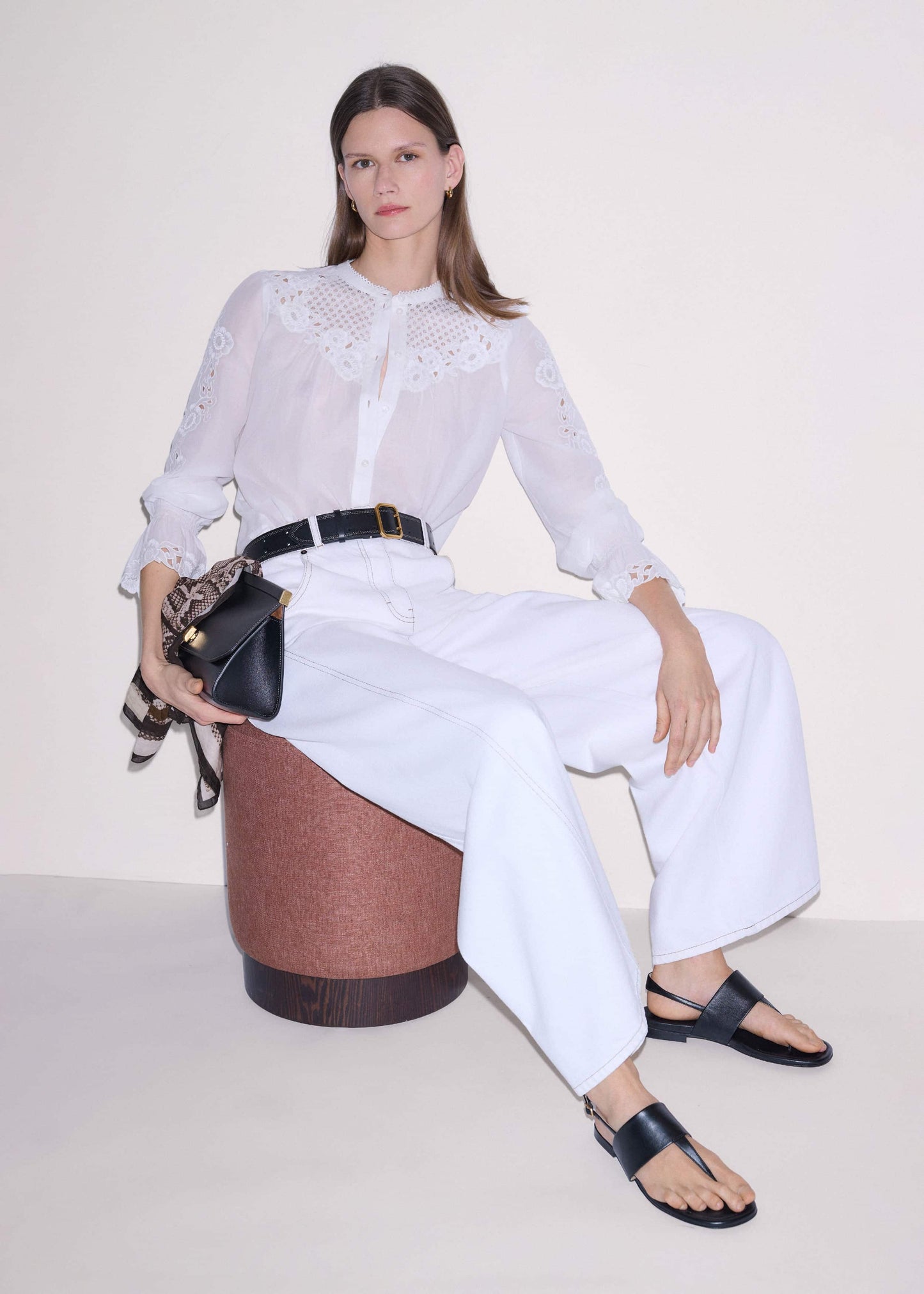 ME and EM Clothing White Floral Embroidery Blouse