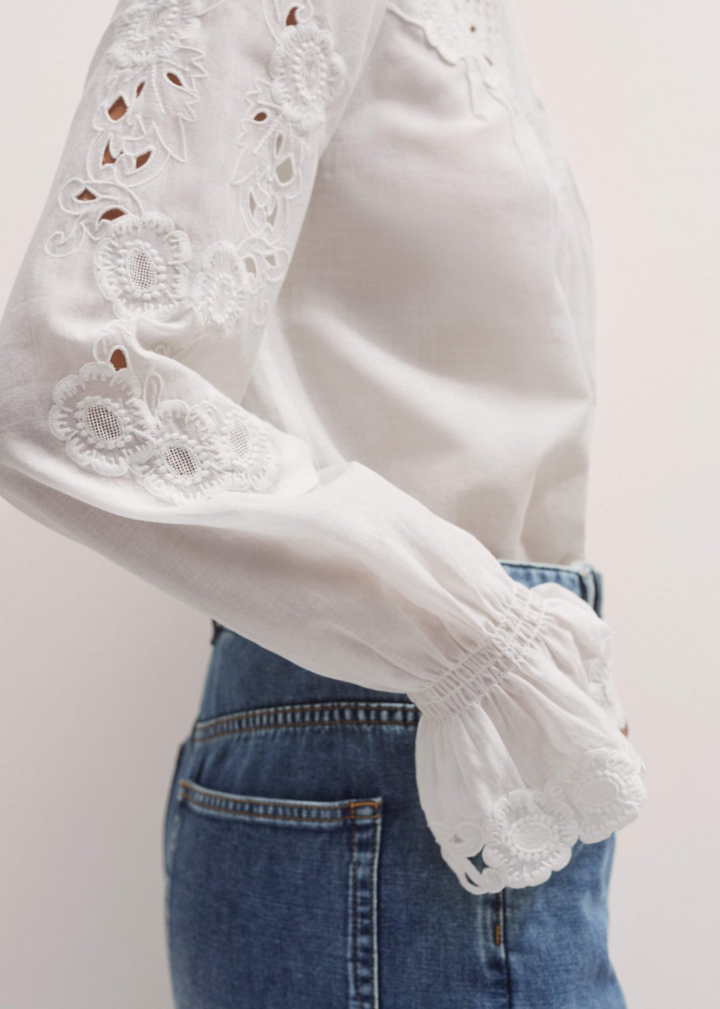 ME and EM Clothing White Floral Embroidery Blouse
