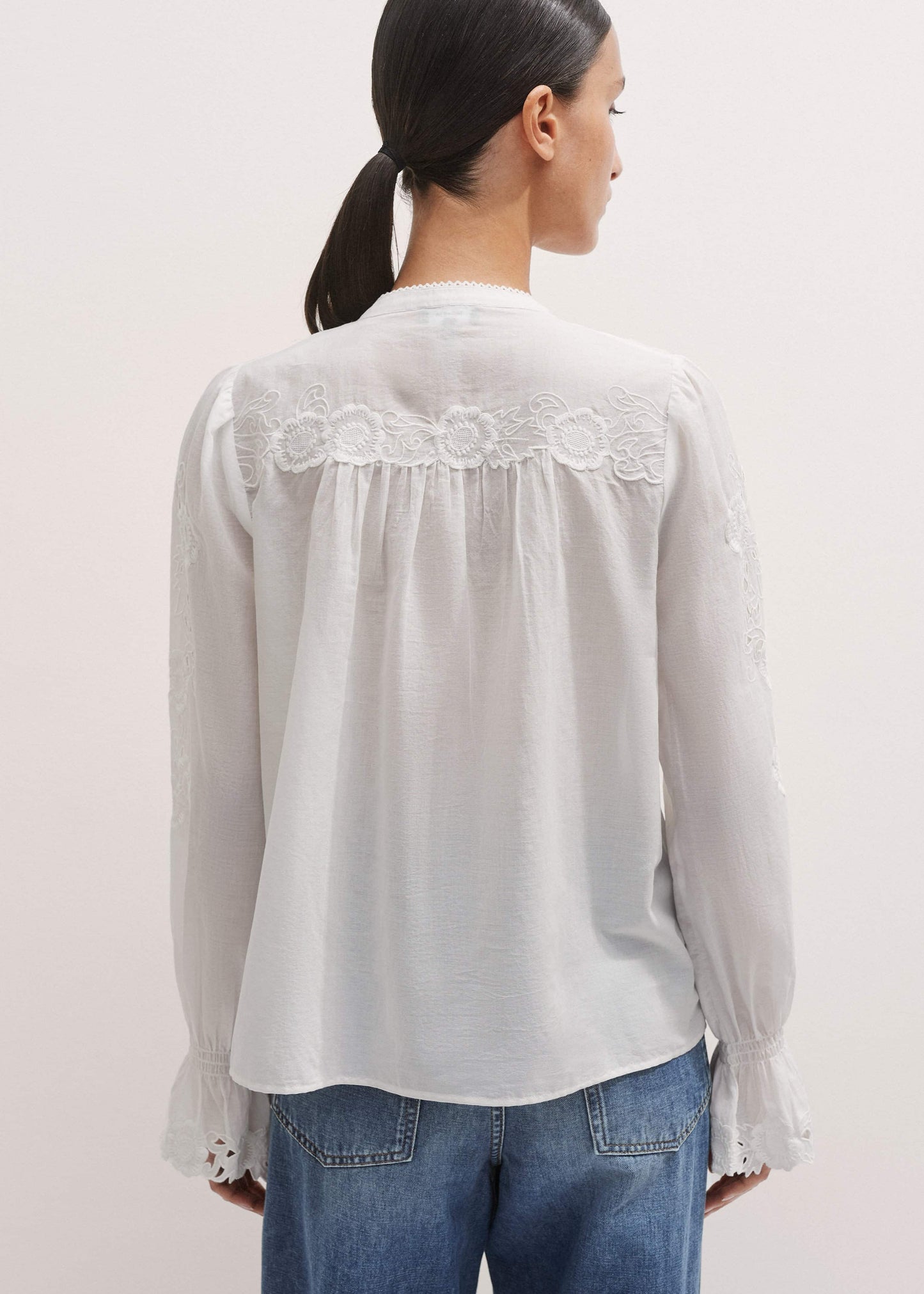ME and EM Clothing White Floral Embroidery Blouse