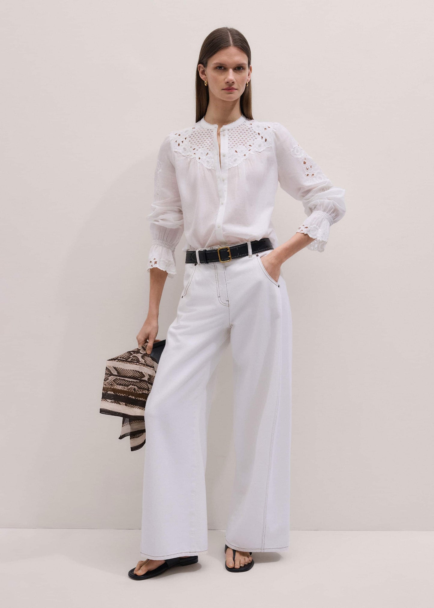ME and EM Clothing White Floral Embroidery Blouse