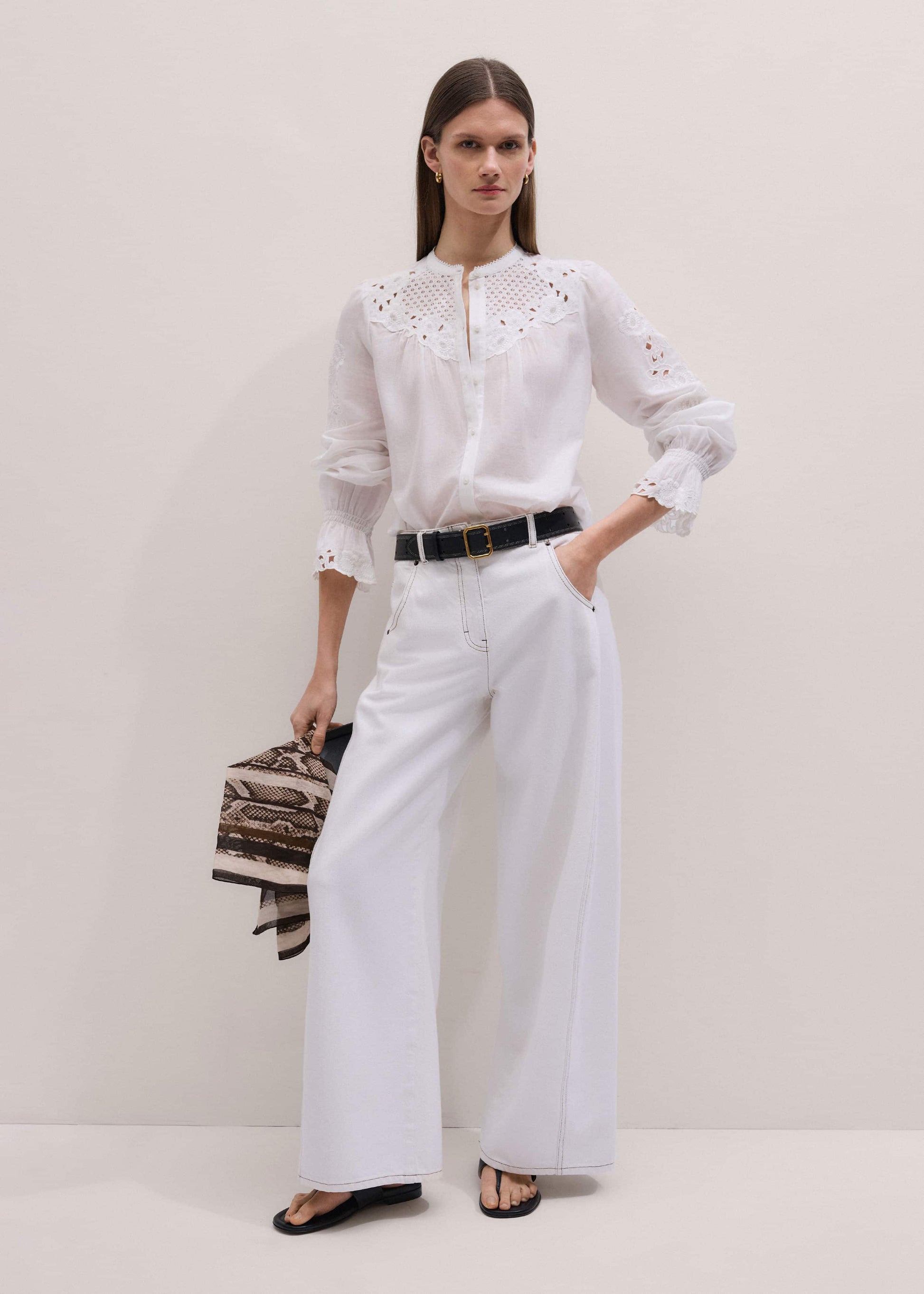 ME and EM Clothing White Floral Embroidery Blouse