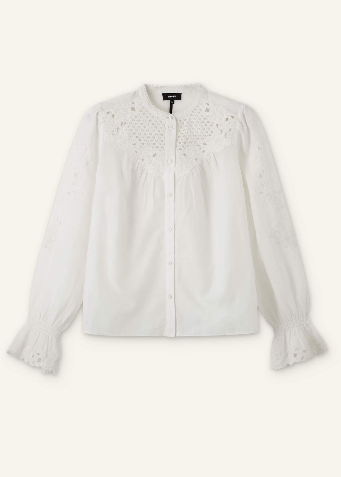 ME and EM Clothing White Floral Embroidery Blouse
