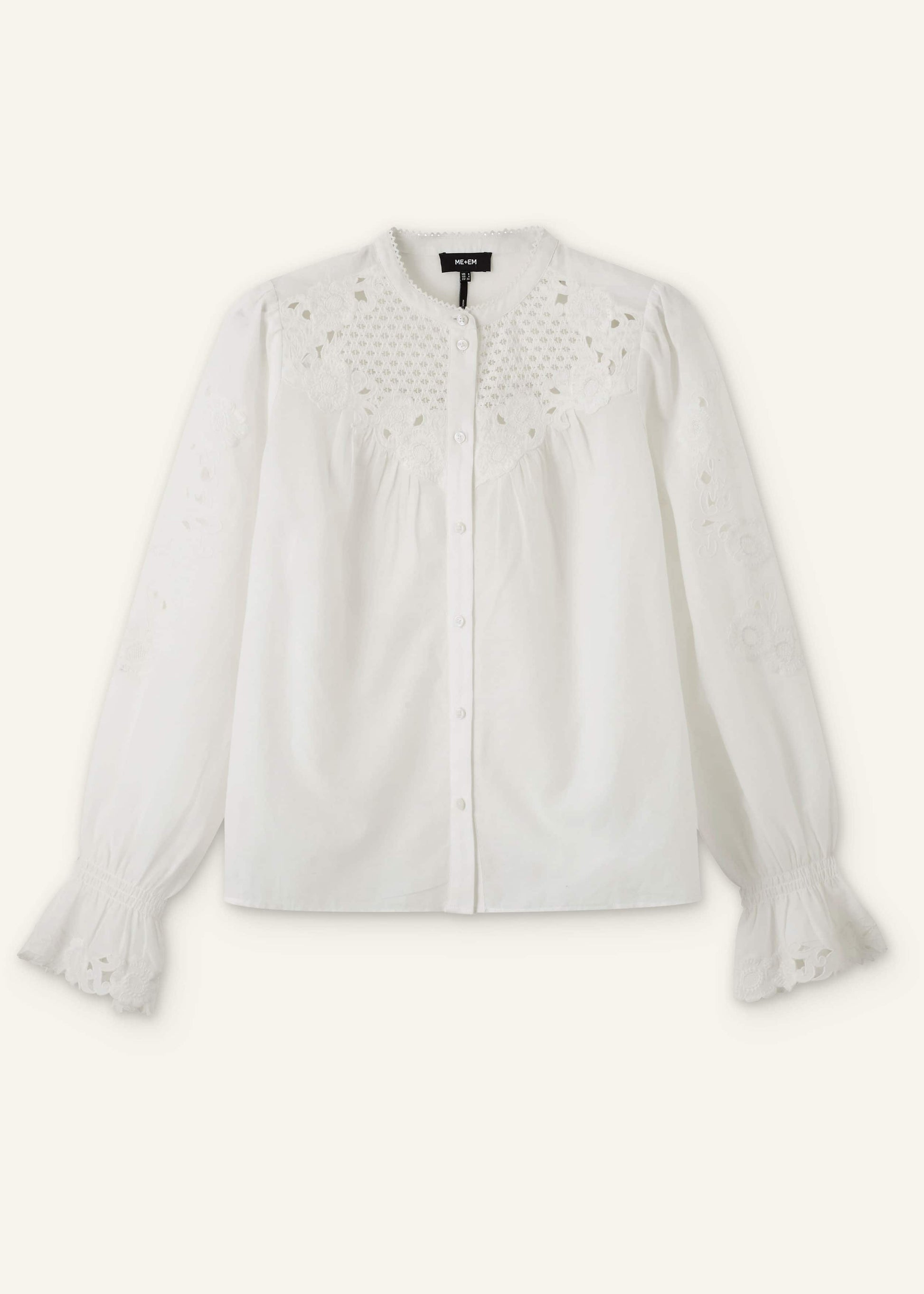 ME and EM Clothing White Floral Embroidery Blouse