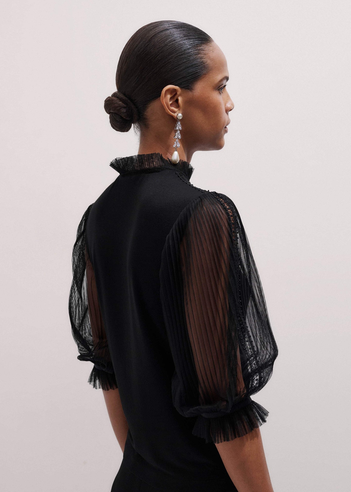 ME and EM Clothing Black Lace Insert Tulle Layering Blouse