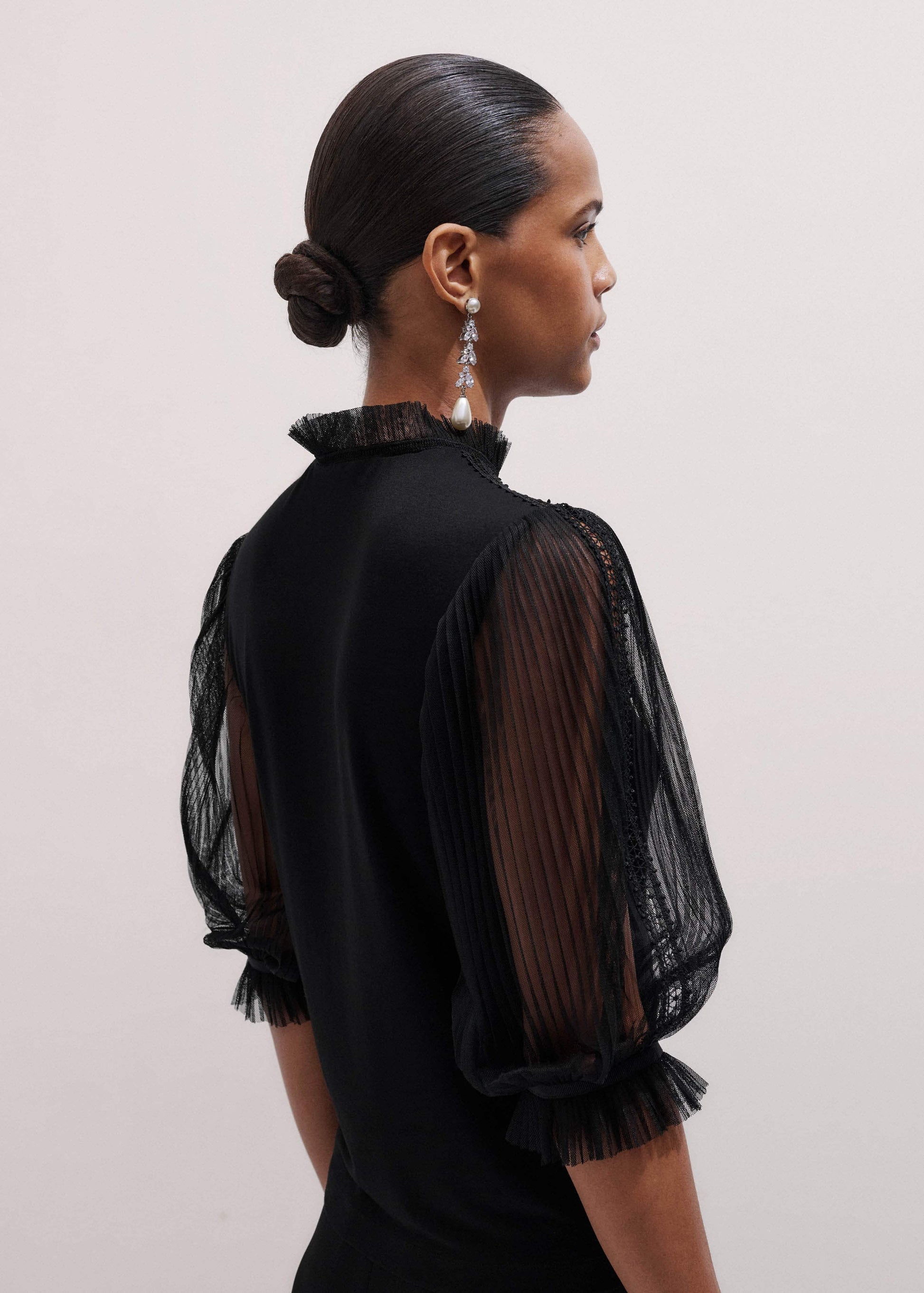 ME and EM Clothing Black Lace Insert Tulle Layering Blouse