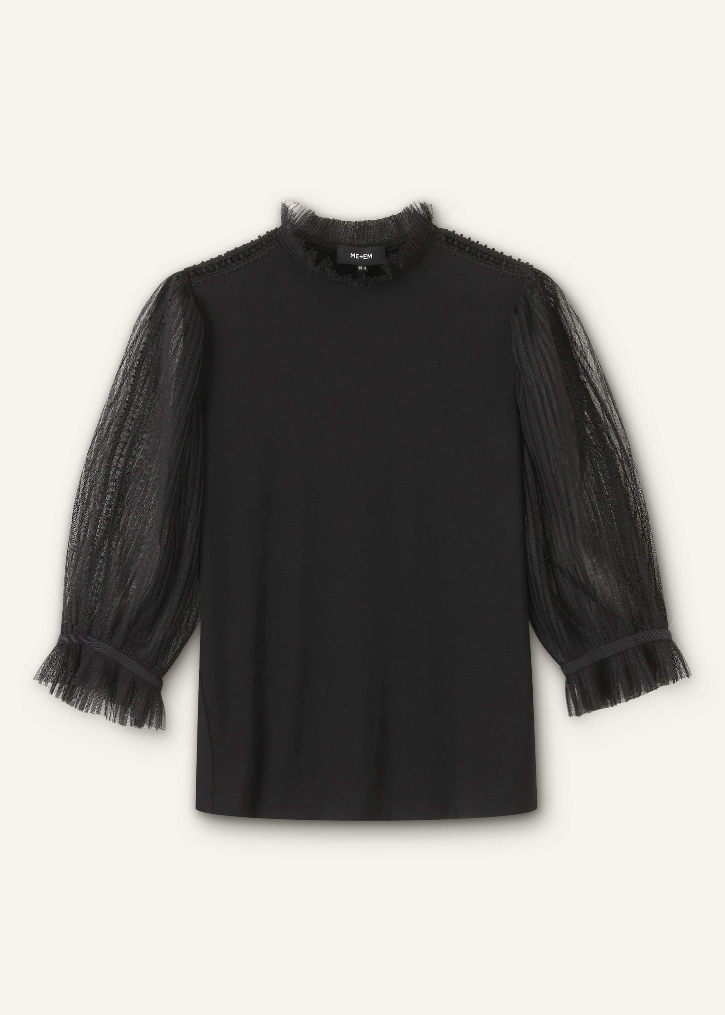 ME and EM Clothing Black Lace Insert Tulle Layering Blouse