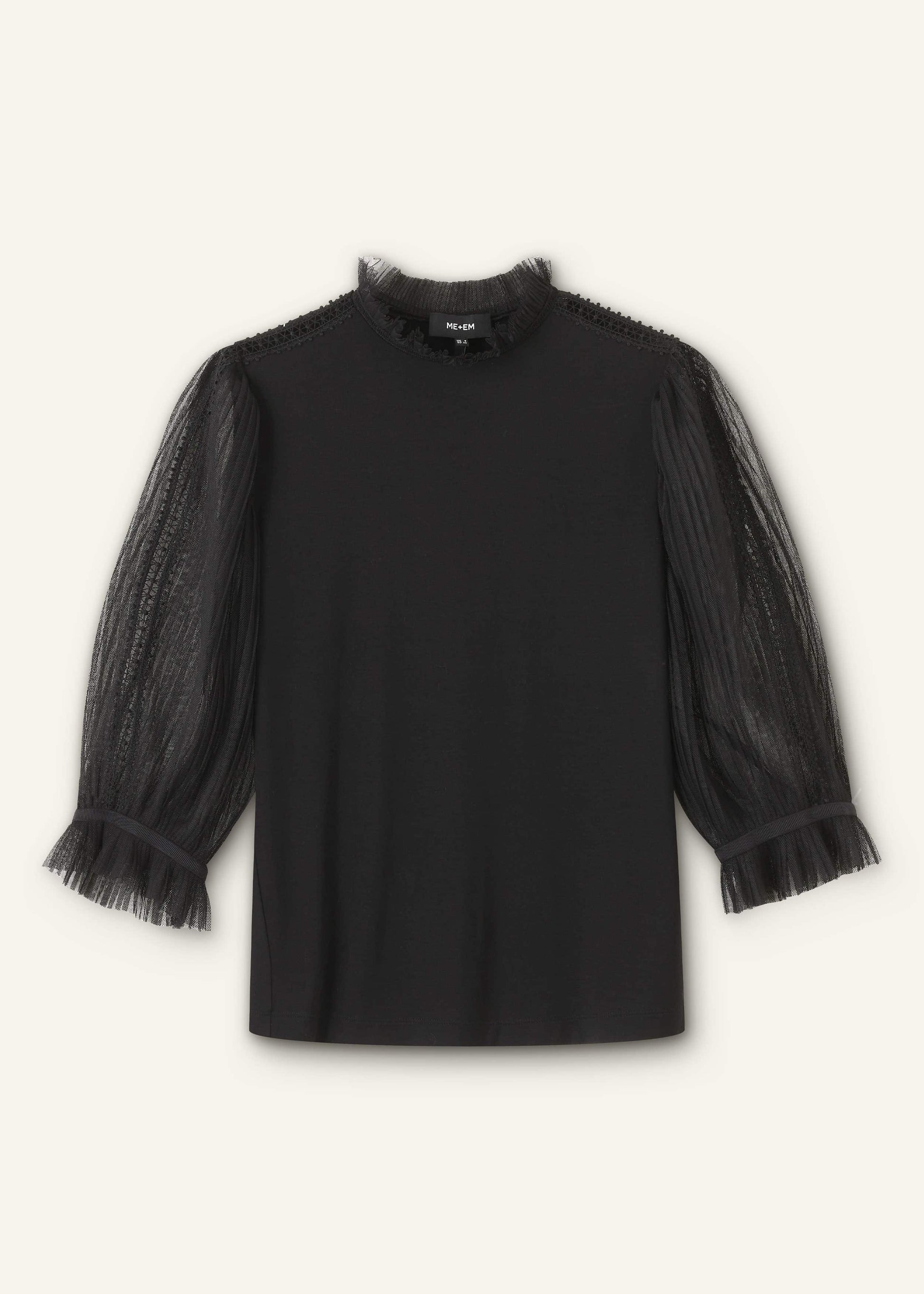 ME and EM Clothing Black Lace Insert Tulle Layering Blouse