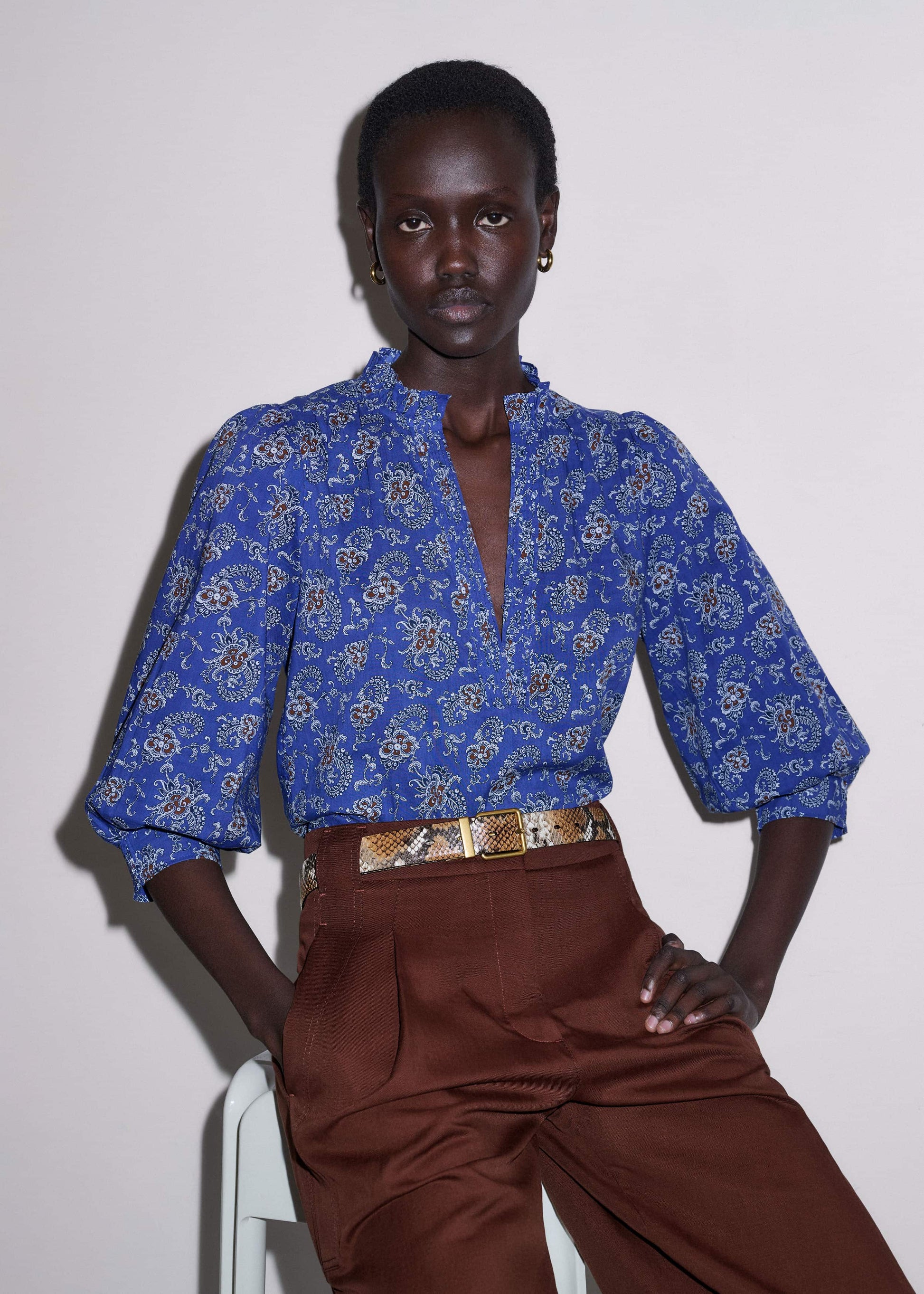 ME and EM Clothing Blue Paisley Print Straight Blouse