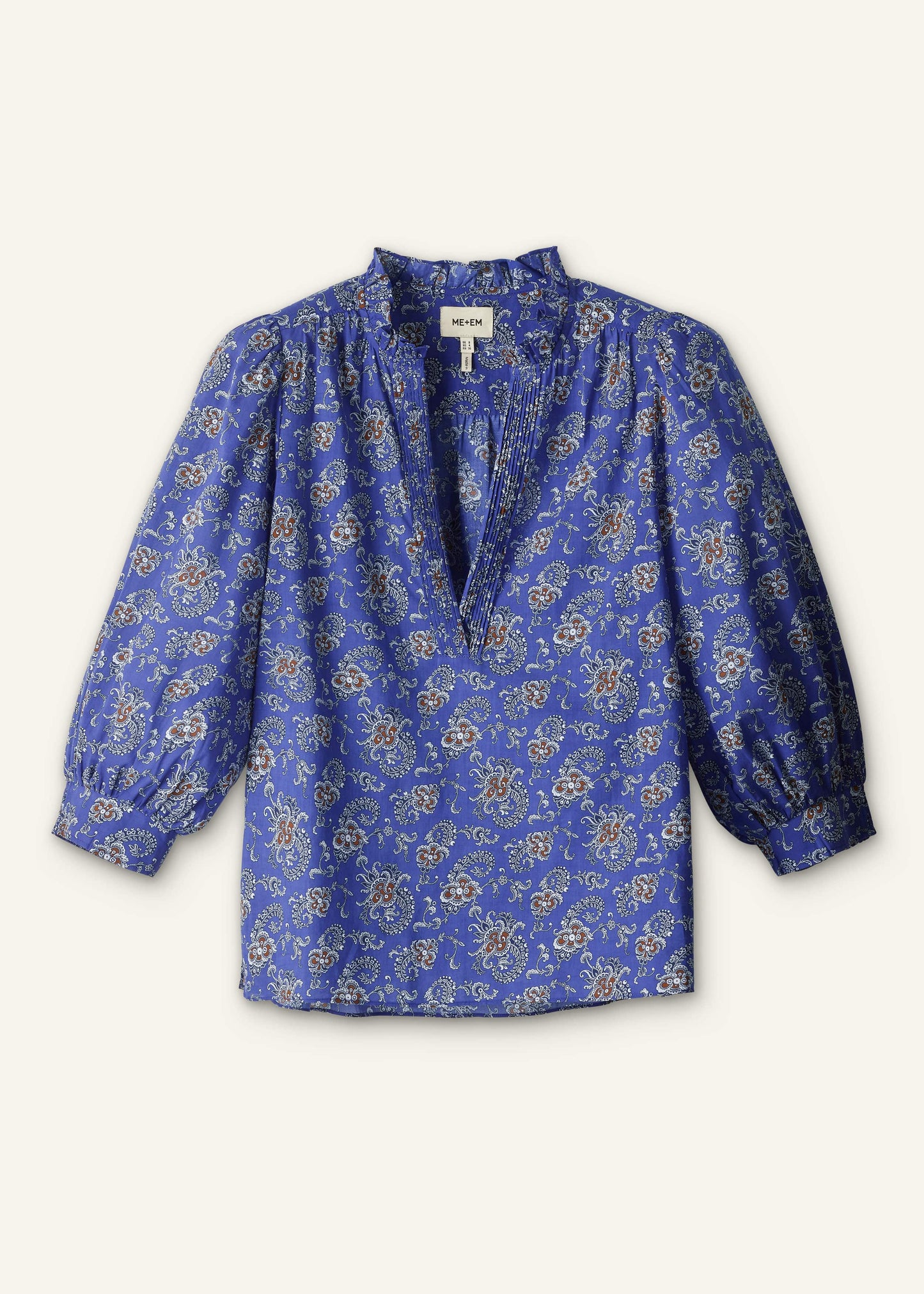 ME and EM Clothing Blue Paisley Print Straight Blouse