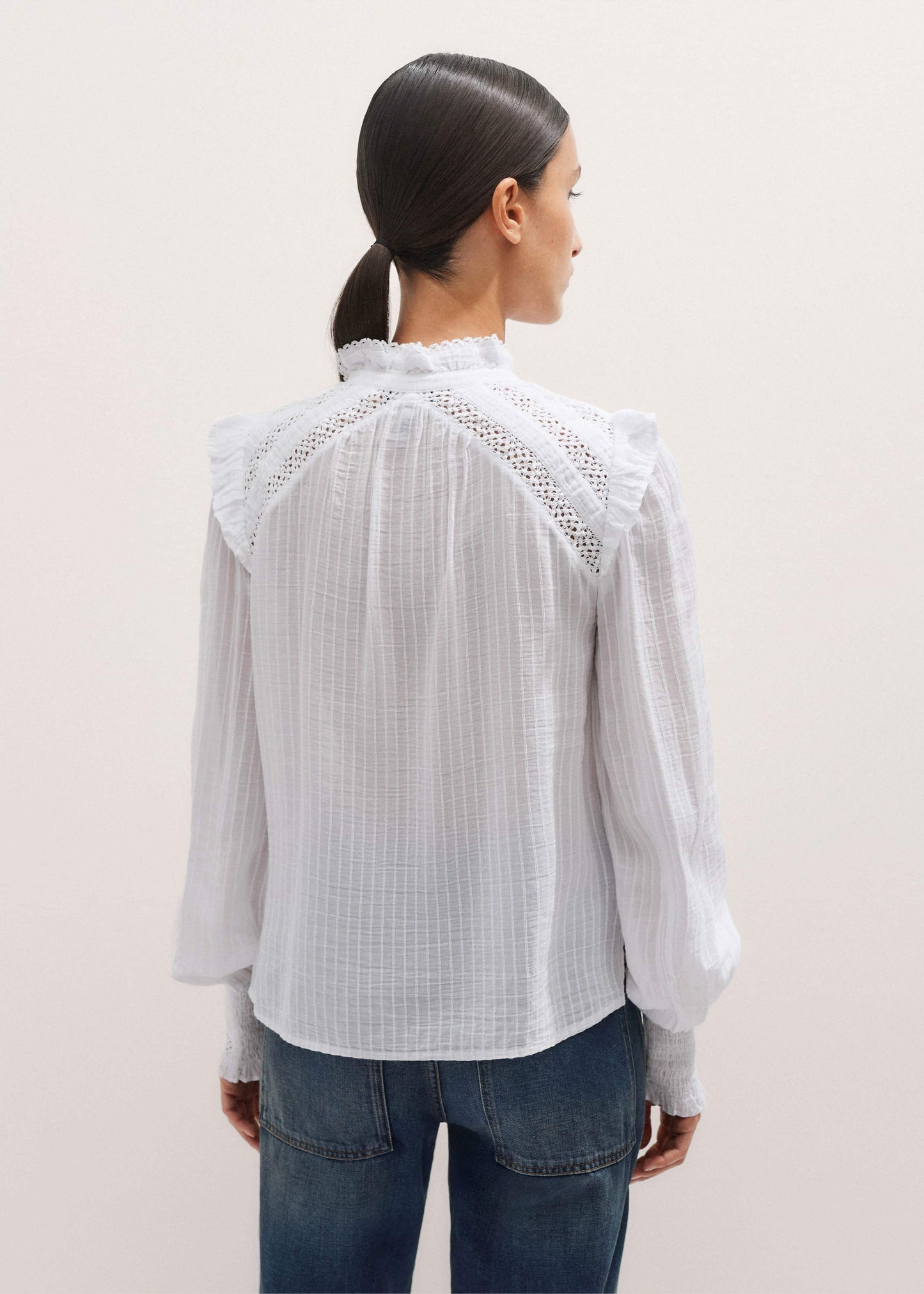 ME and EM Clothing White Cotton + Lace Trim Blouse