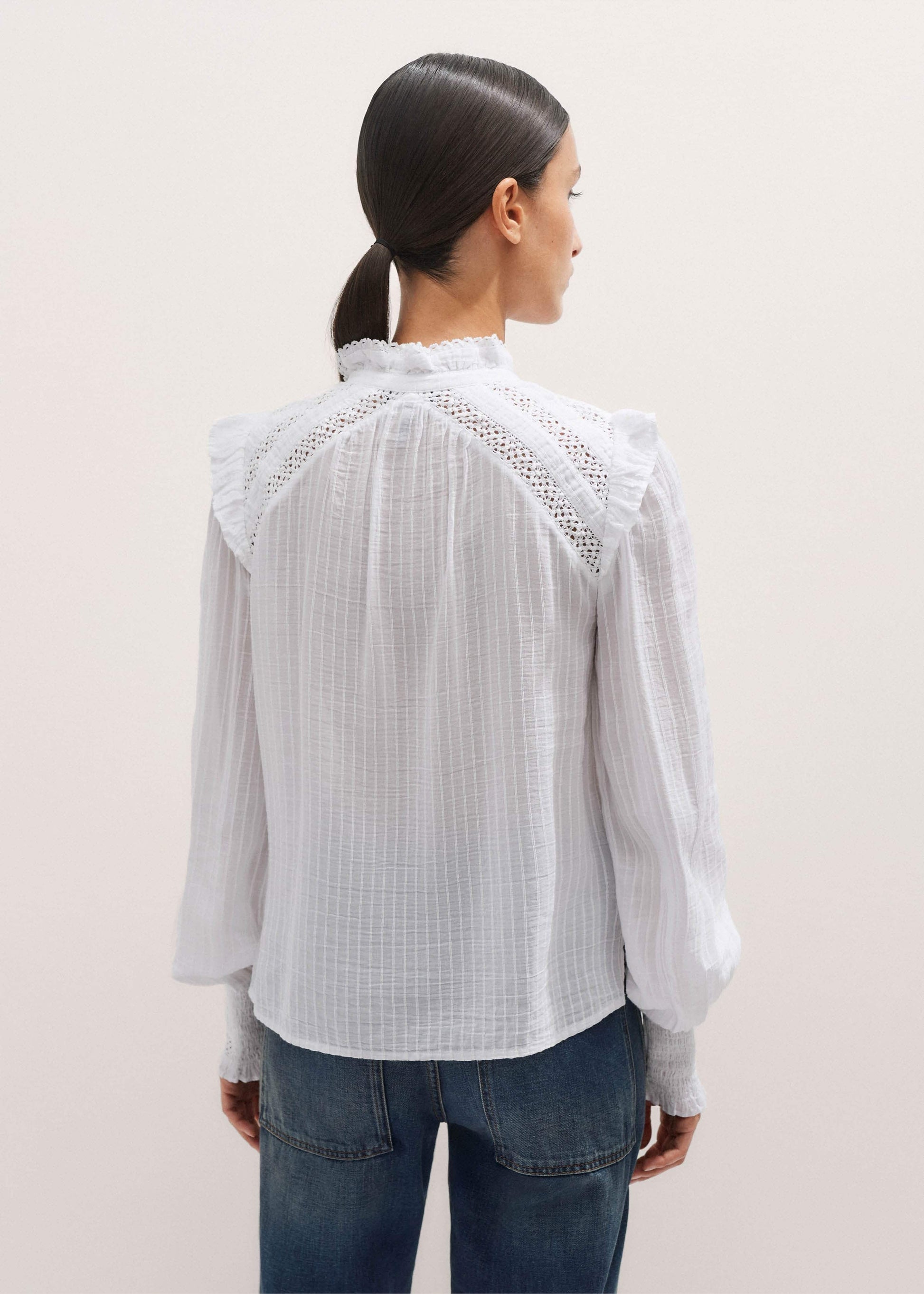 ME and EM Clothing White Cotton + Lace Trim Blouse