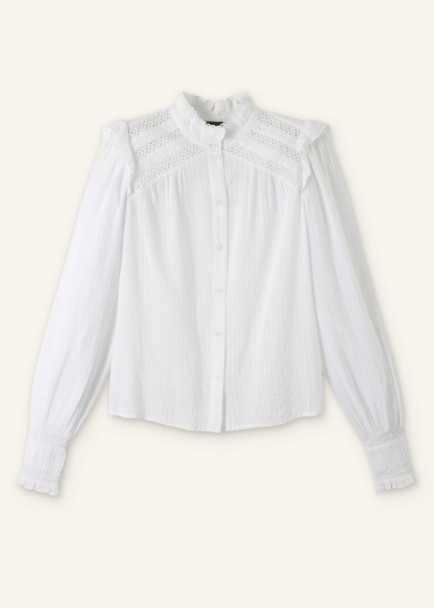 ME and EM Clothing White Cotton + Lace Trim Blouse