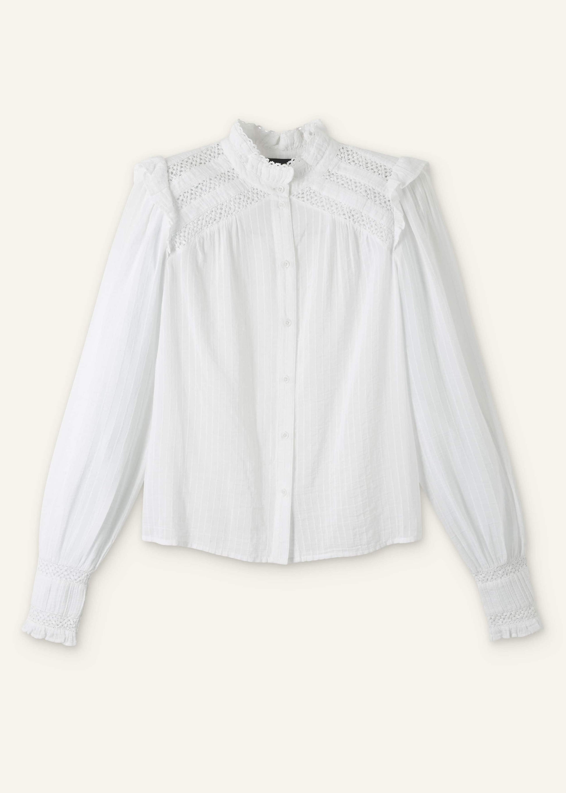 ME and EM Clothing White Cotton + Lace Trim Blouse