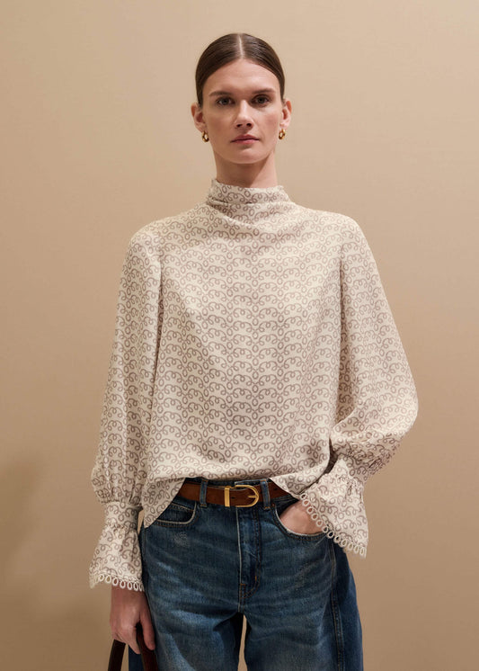 ME and EM Clothing Cream Silk Delicate Cowl Neck Blouse