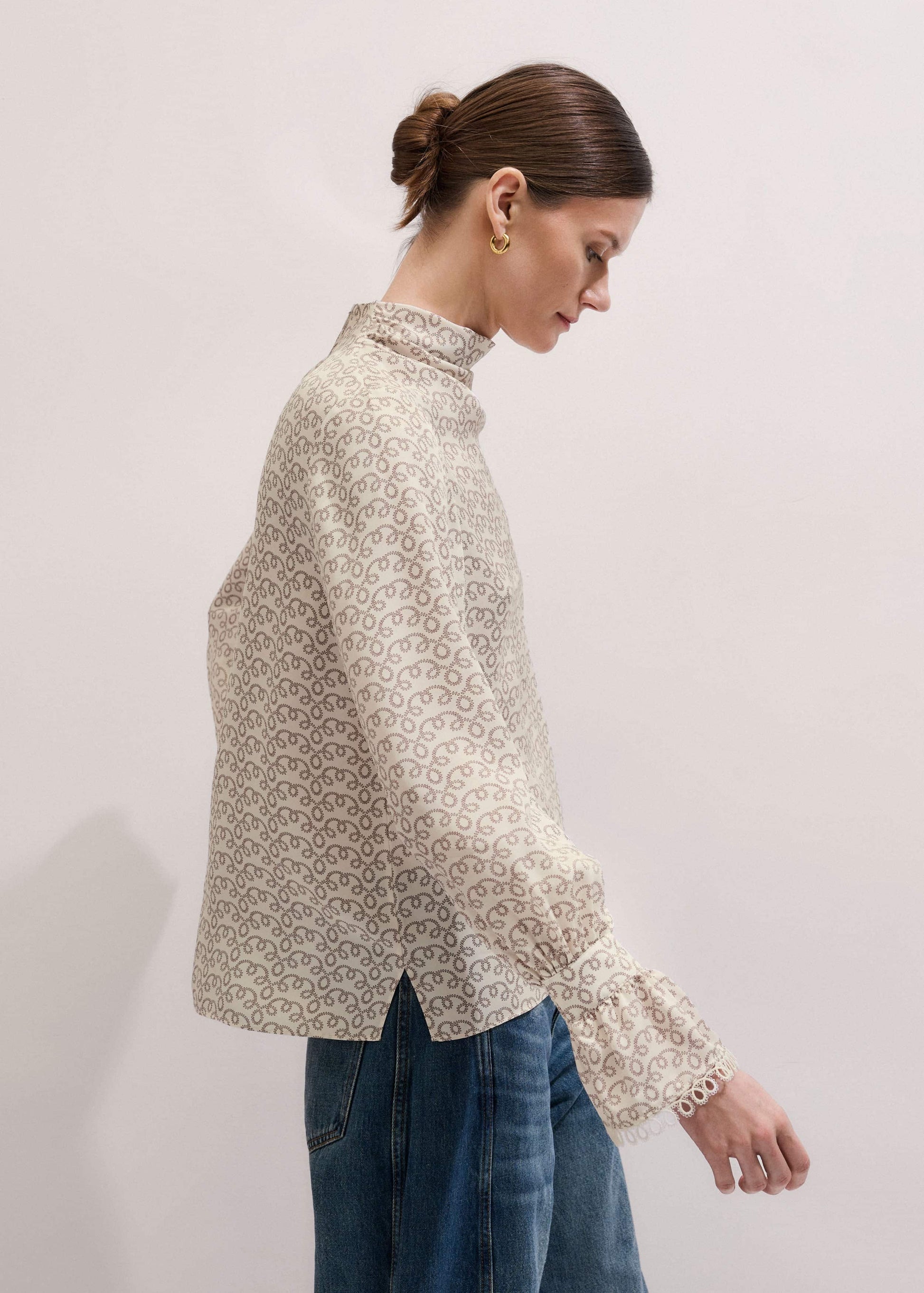 ME and EM Clothing Cream Silk Delicate Cowl Neck Blouse