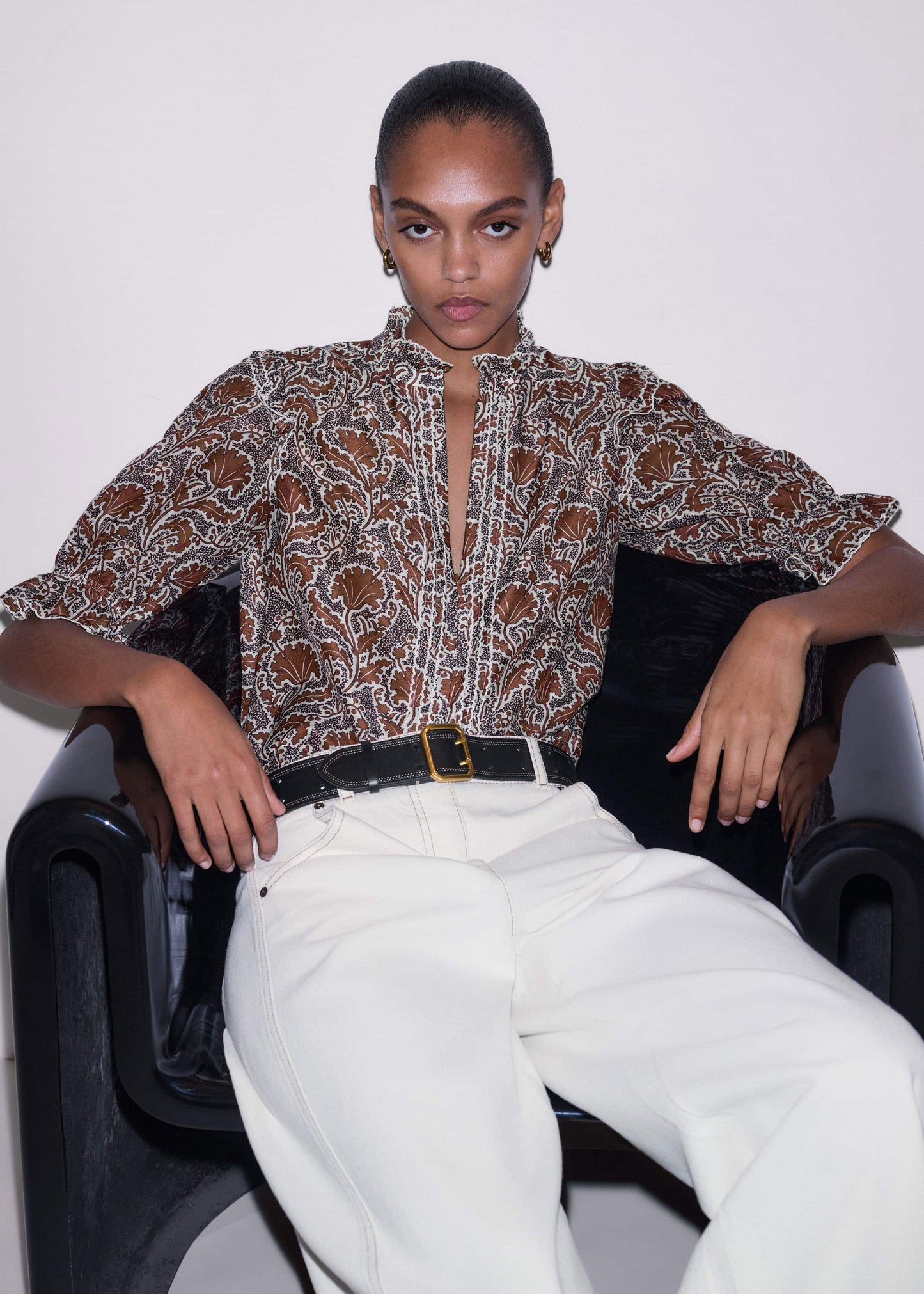 ME and EM Clothing Brown Silk Cotton Rising Wildflower Print Blouse