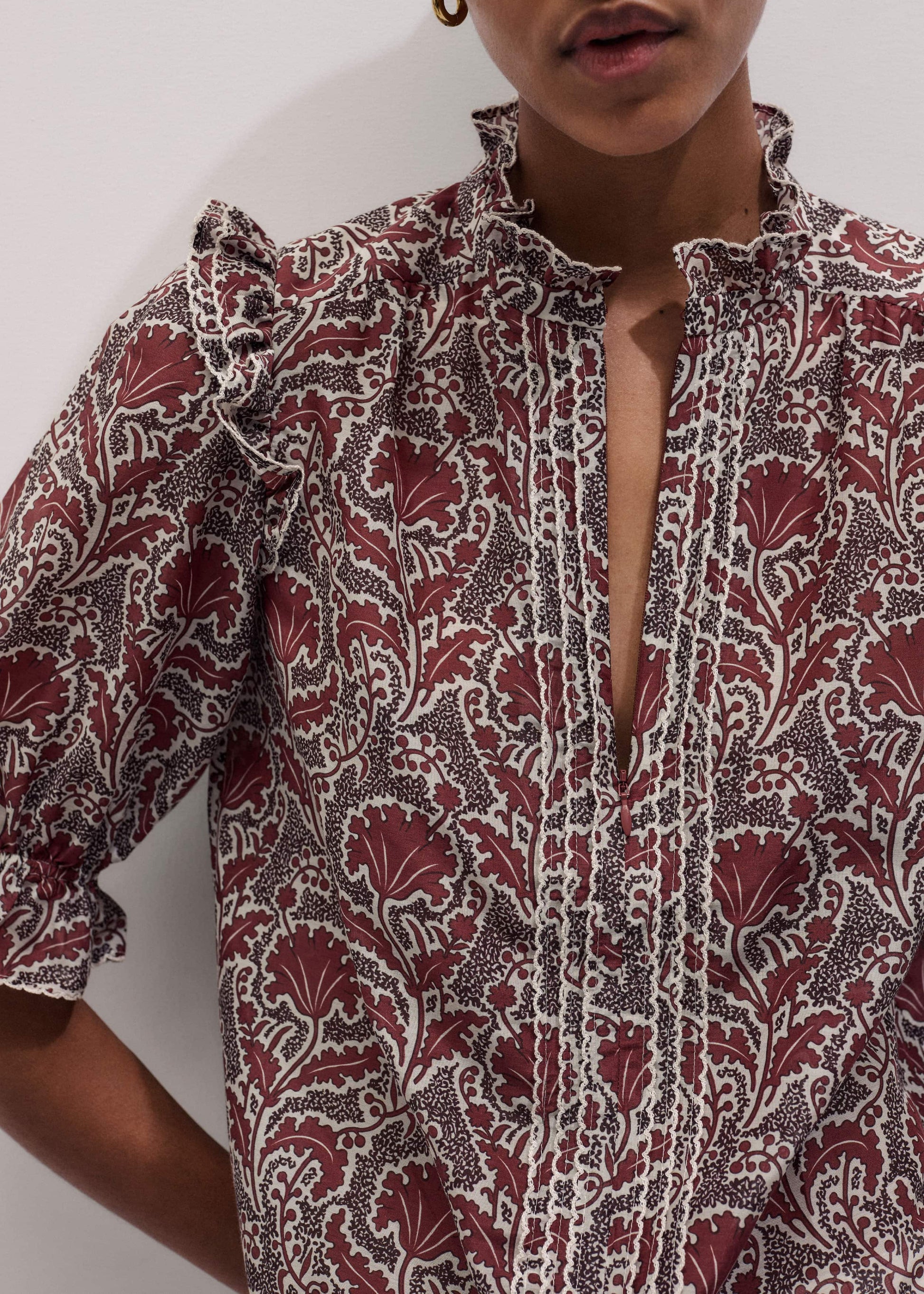 ME and EM Clothing Brown Silk Cotton Rising Wildflower Print Blouse
