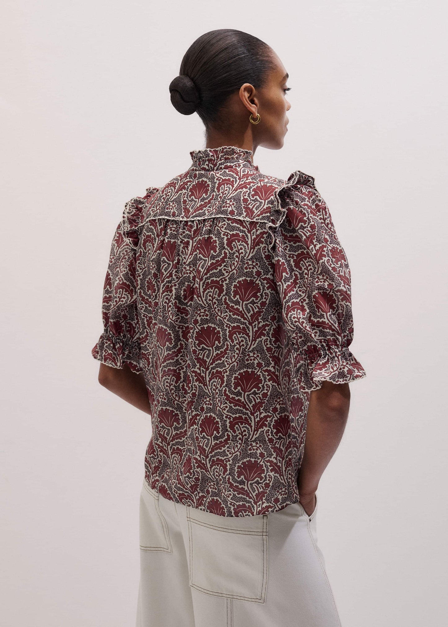 ME and EM Clothing Brown Silk Cotton Rising Wildflower Print Blouse