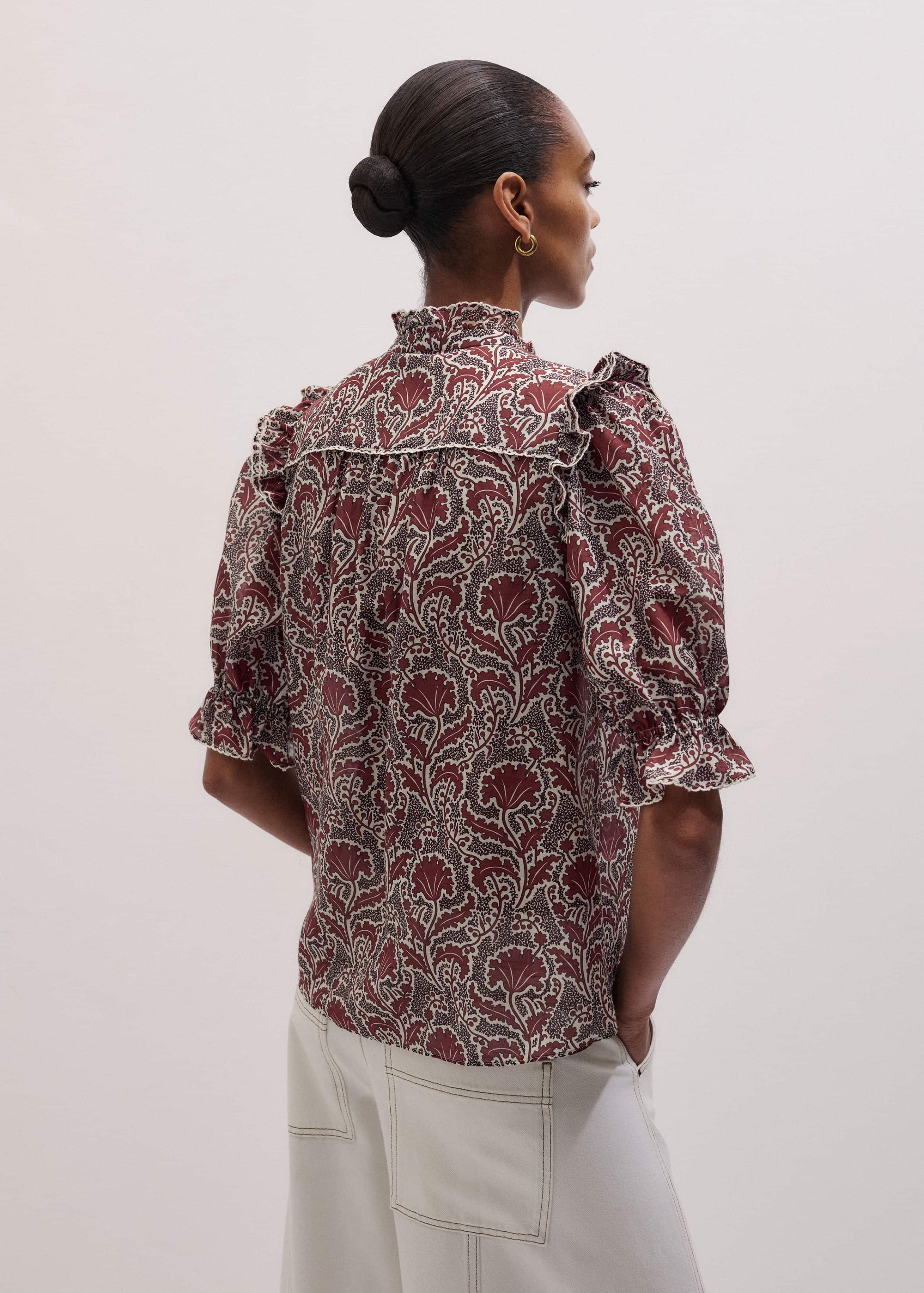ME and EM Clothing Brown Silk Cotton Rising Wildflower Print Blouse