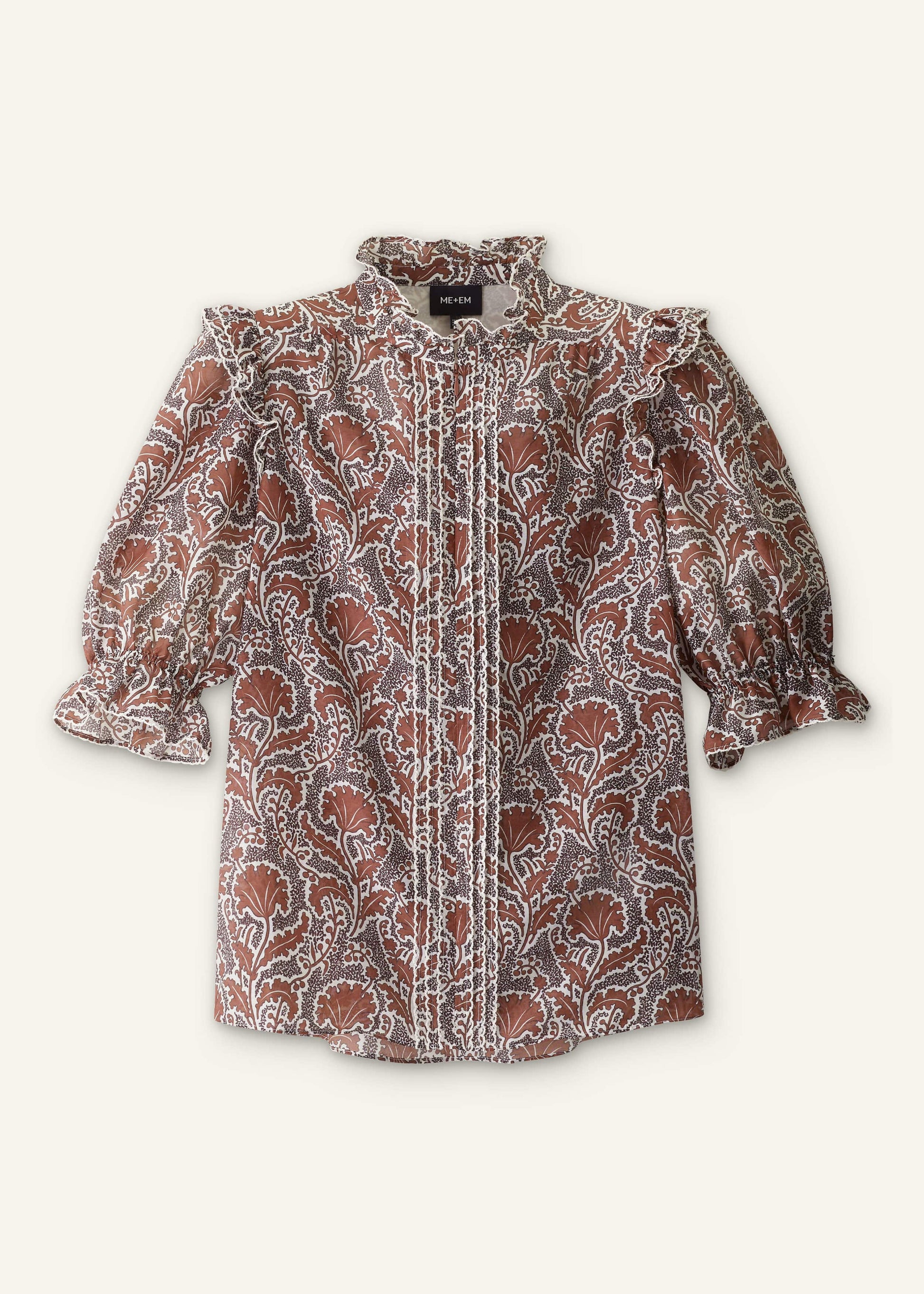 ME and EM Clothing Brown Silk Cotton Rising Wildflower Print Blouse