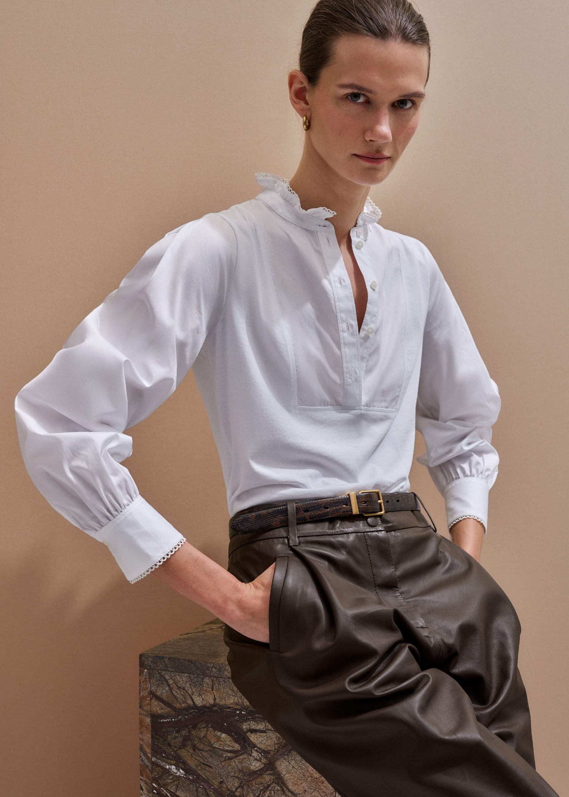 ME and EM Clothing White Frill Neck Layering Blouse