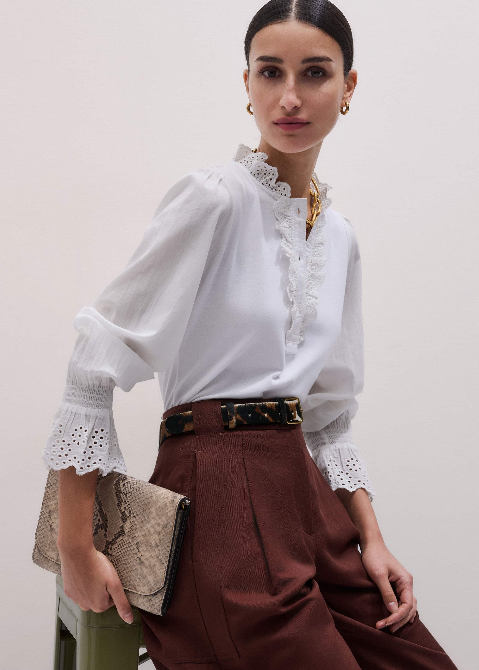 ME and EM Clothing White Cotton Voile Broderie Layering Blouse