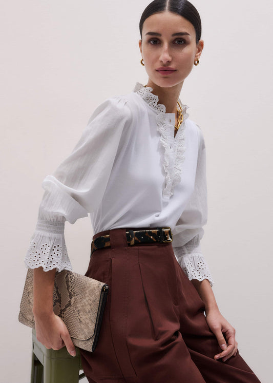 ME and EM Clothing White Cotton Voile Broderie Layering Blouse