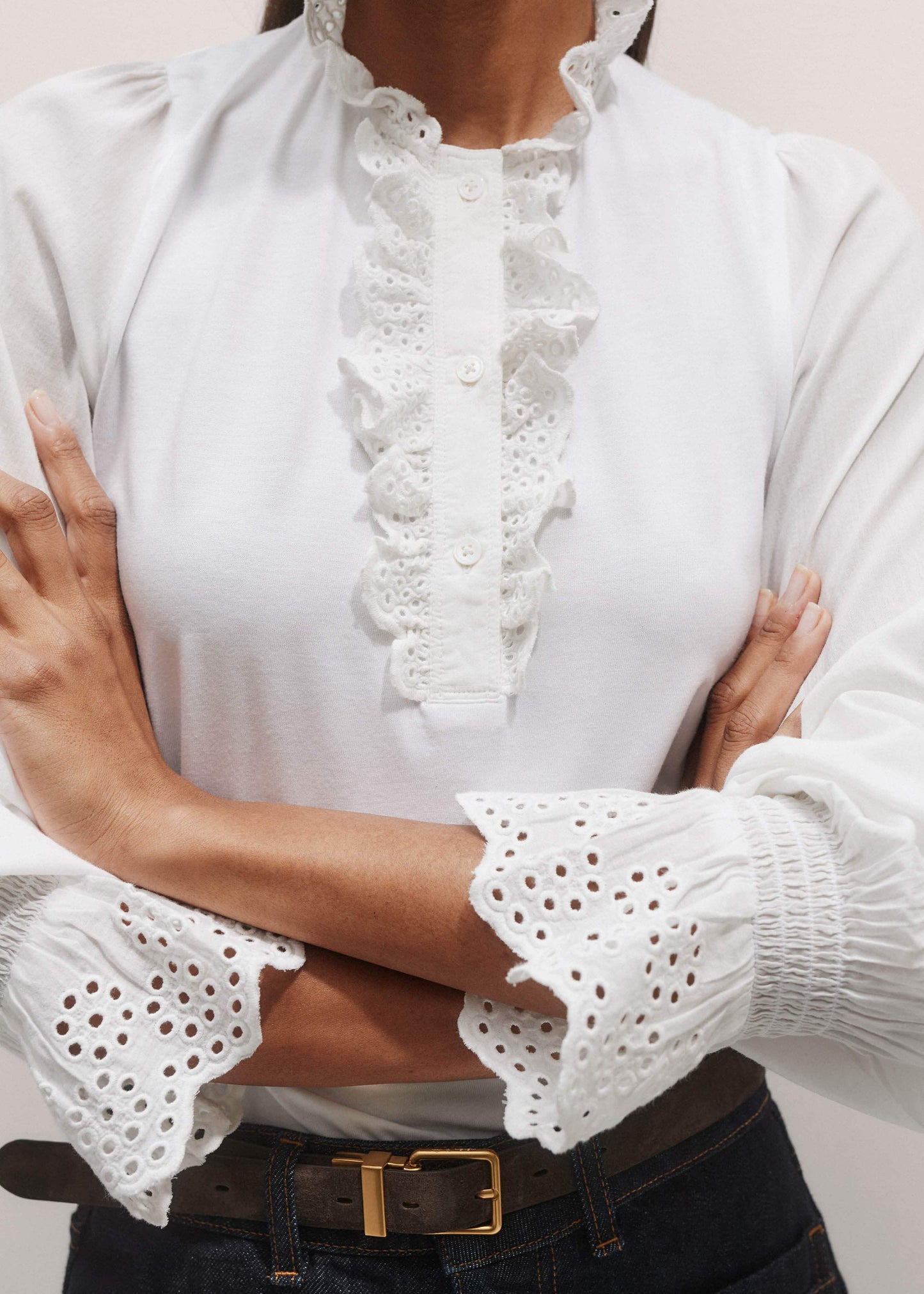 ME and EM Clothing White Cotton Voile Broderie Layering Blouse