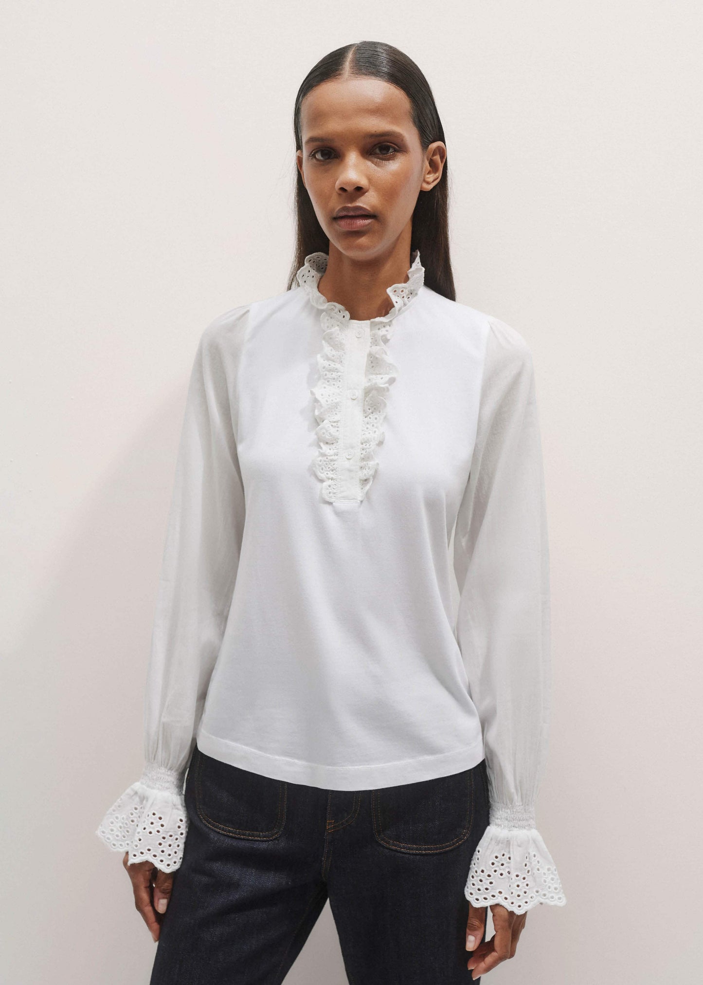 ME and EM Clothing White Cotton Voile Broderie Layering Blouse