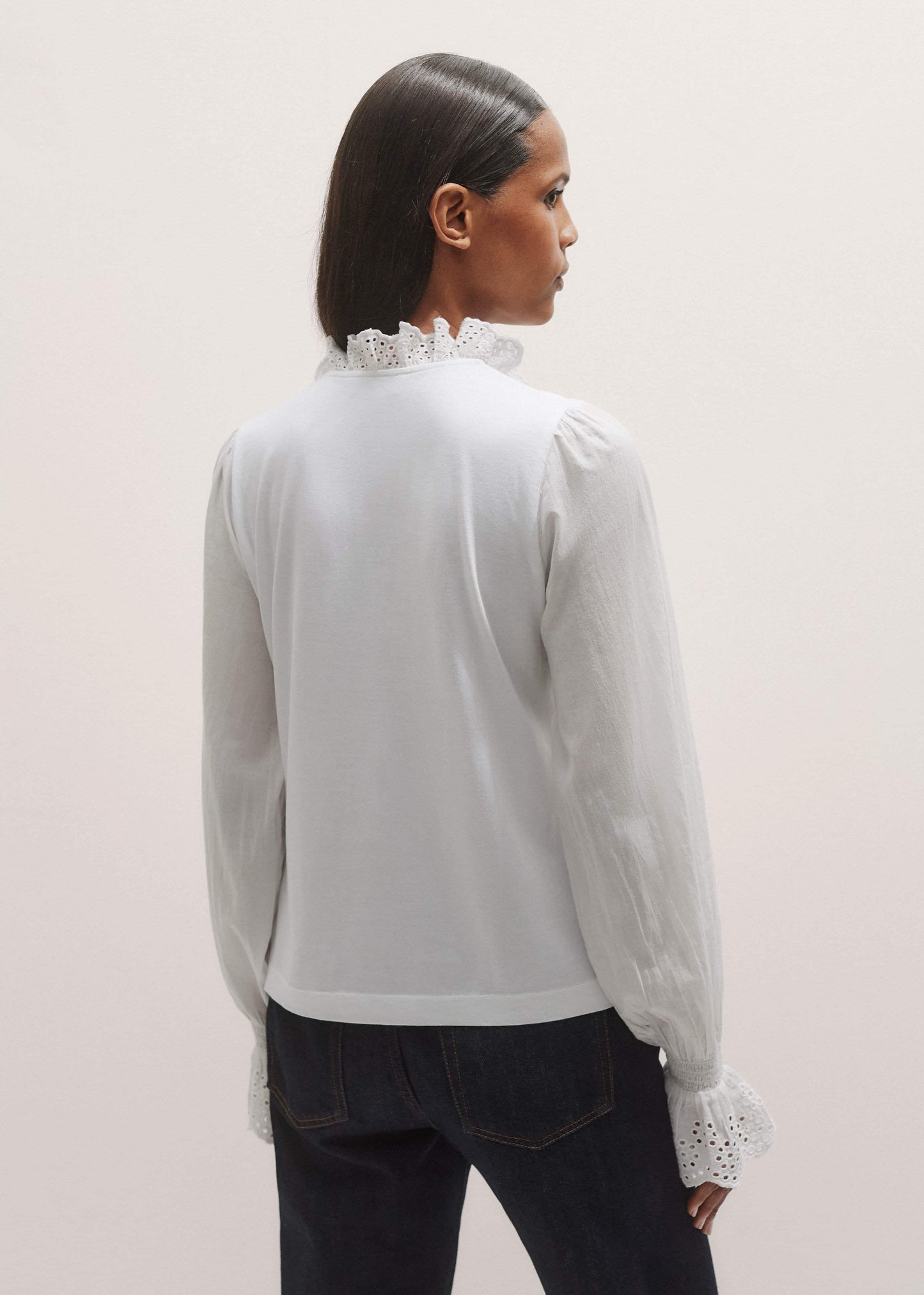 ME and EM Clothing White Cotton Voile Broderie Layering Blouse